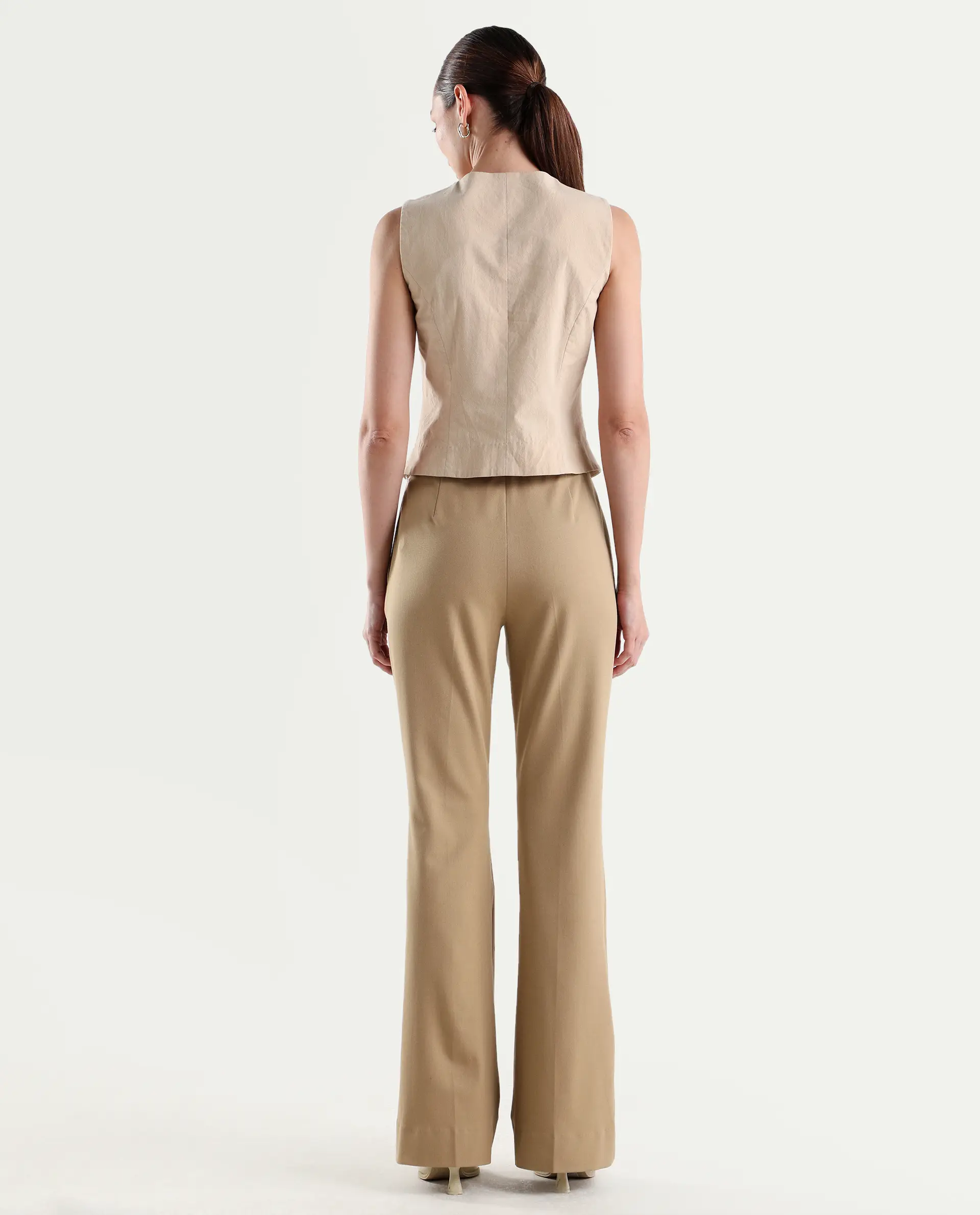 Rareism Women's Frare Khaki Viscose Bootcut Plain Trouser - Image 6