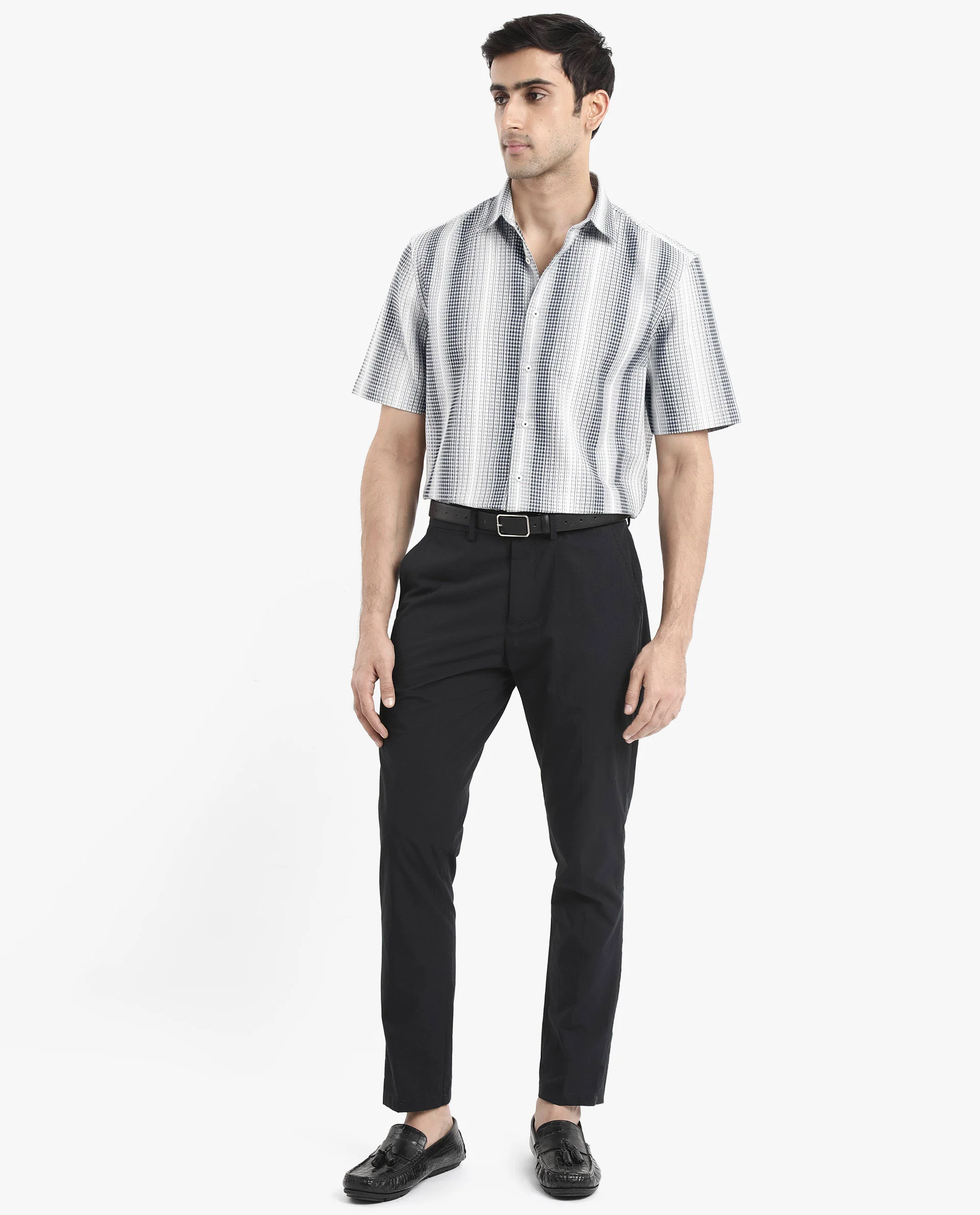 Rare Rabbit Men's Frawla Dark Blue Cotton Striped Print Boxy Fit Half Sleeve Collared Shirt - Image 2