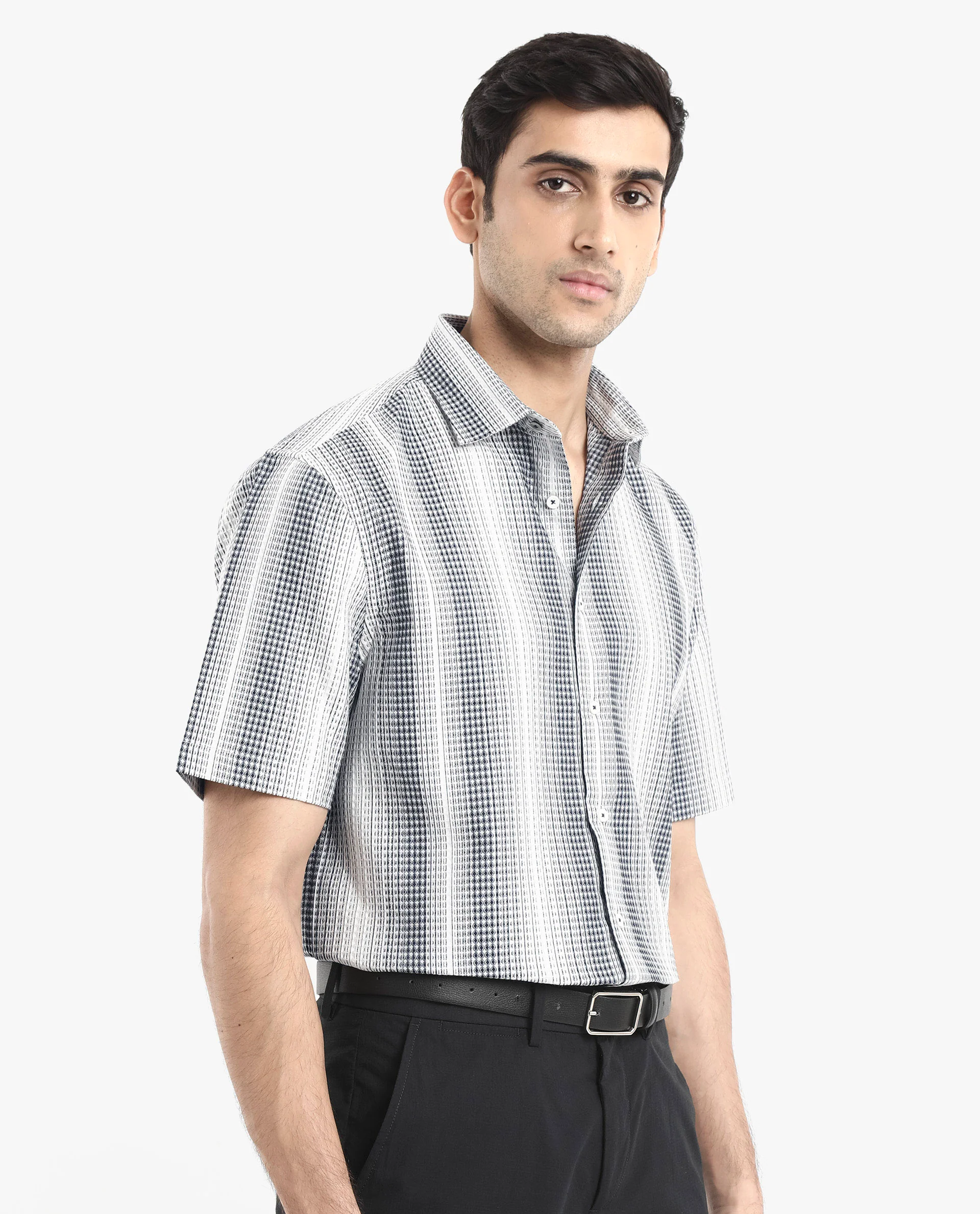 Rare Rabbit Men's Frawla Dark Blue Cotton Striped Print Boxy Fit Half Sleeve Collared Shirt - Image 6