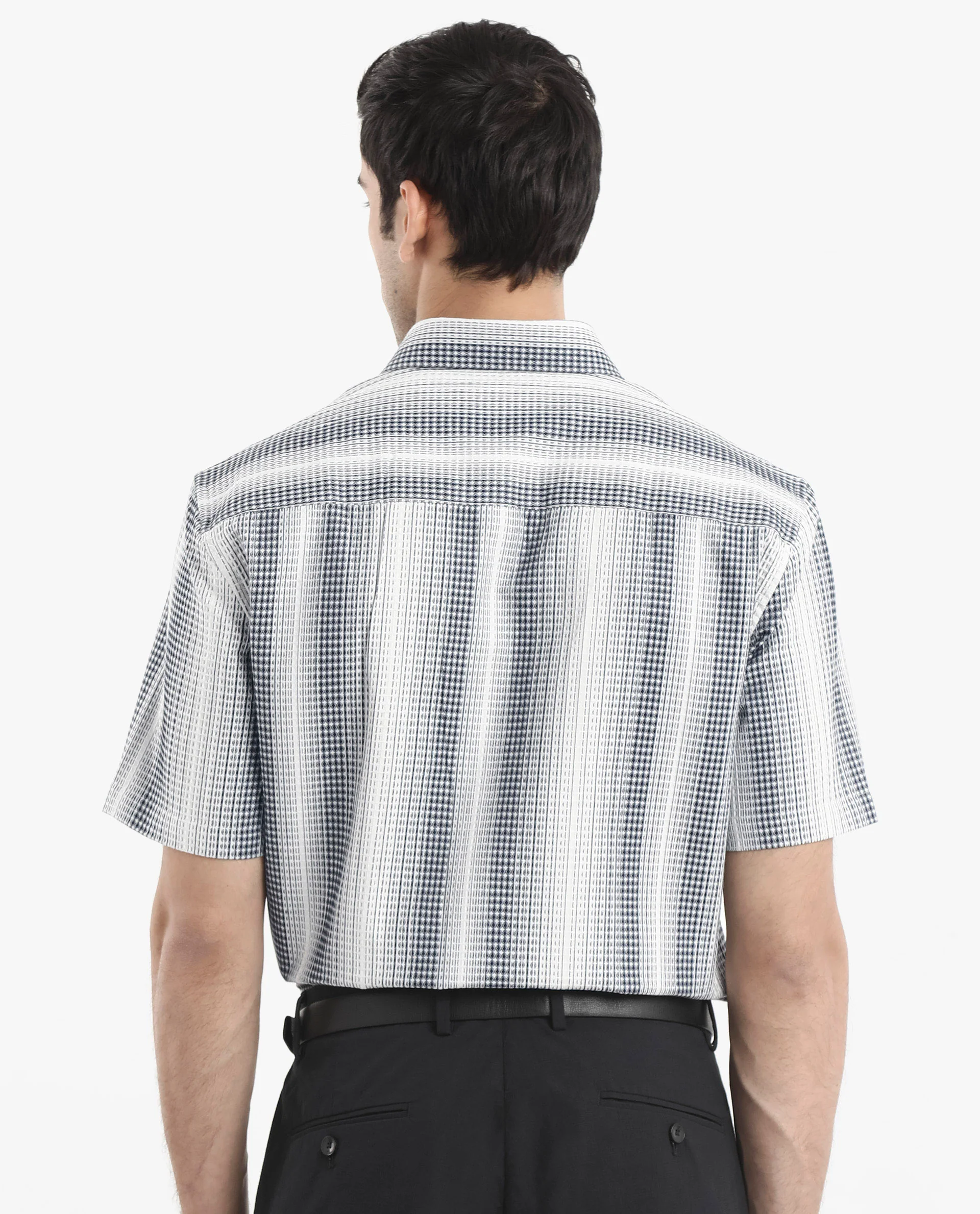 Rare Rabbit Men's Frawla Dark Blue Cotton Striped Print Boxy Fit Half Sleeve Collared Shirt - Image 7