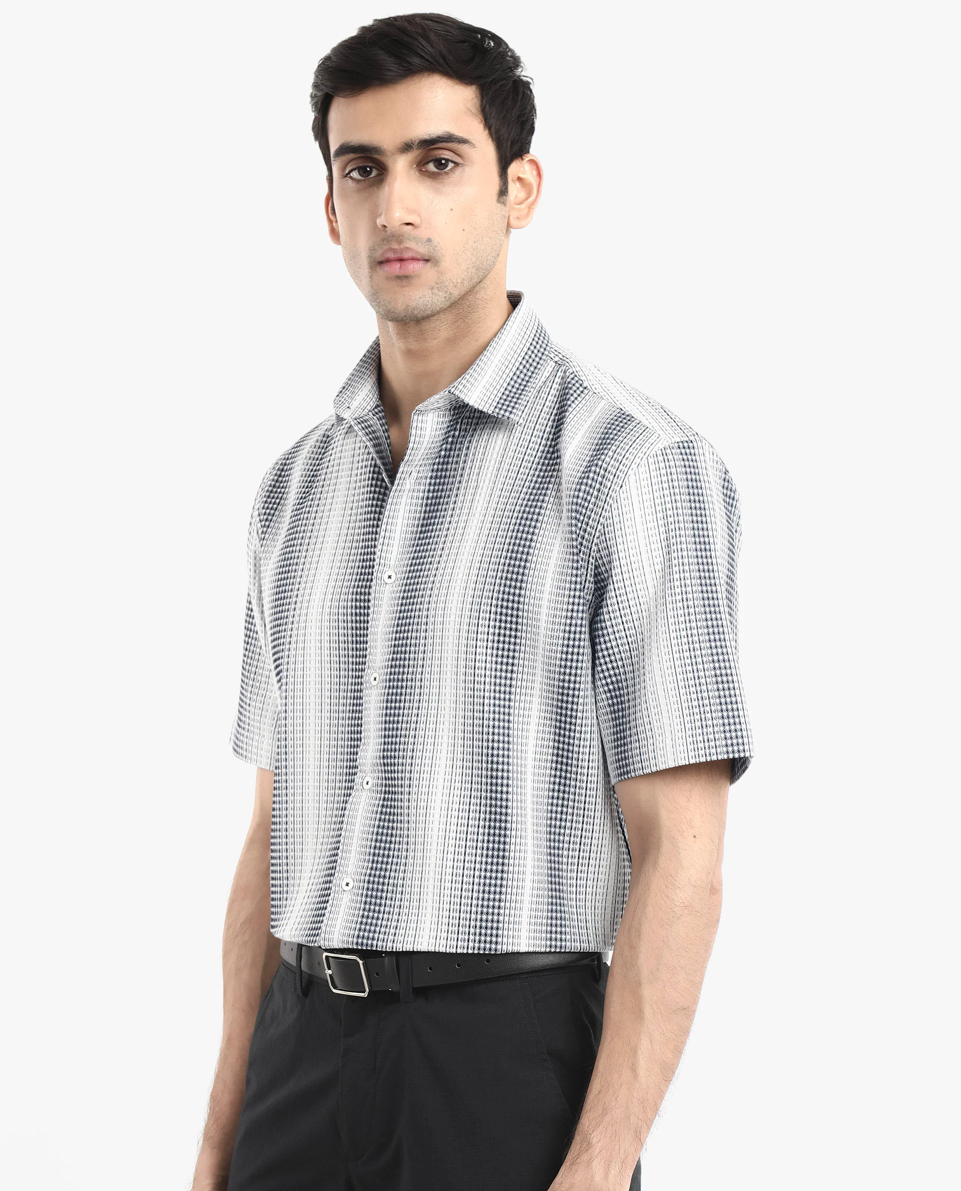 Rare Rabbit Men's Frawla Dark Blue Cotton Striped Print Boxy Fit Half Sleeve Collared Shirt - Image 8