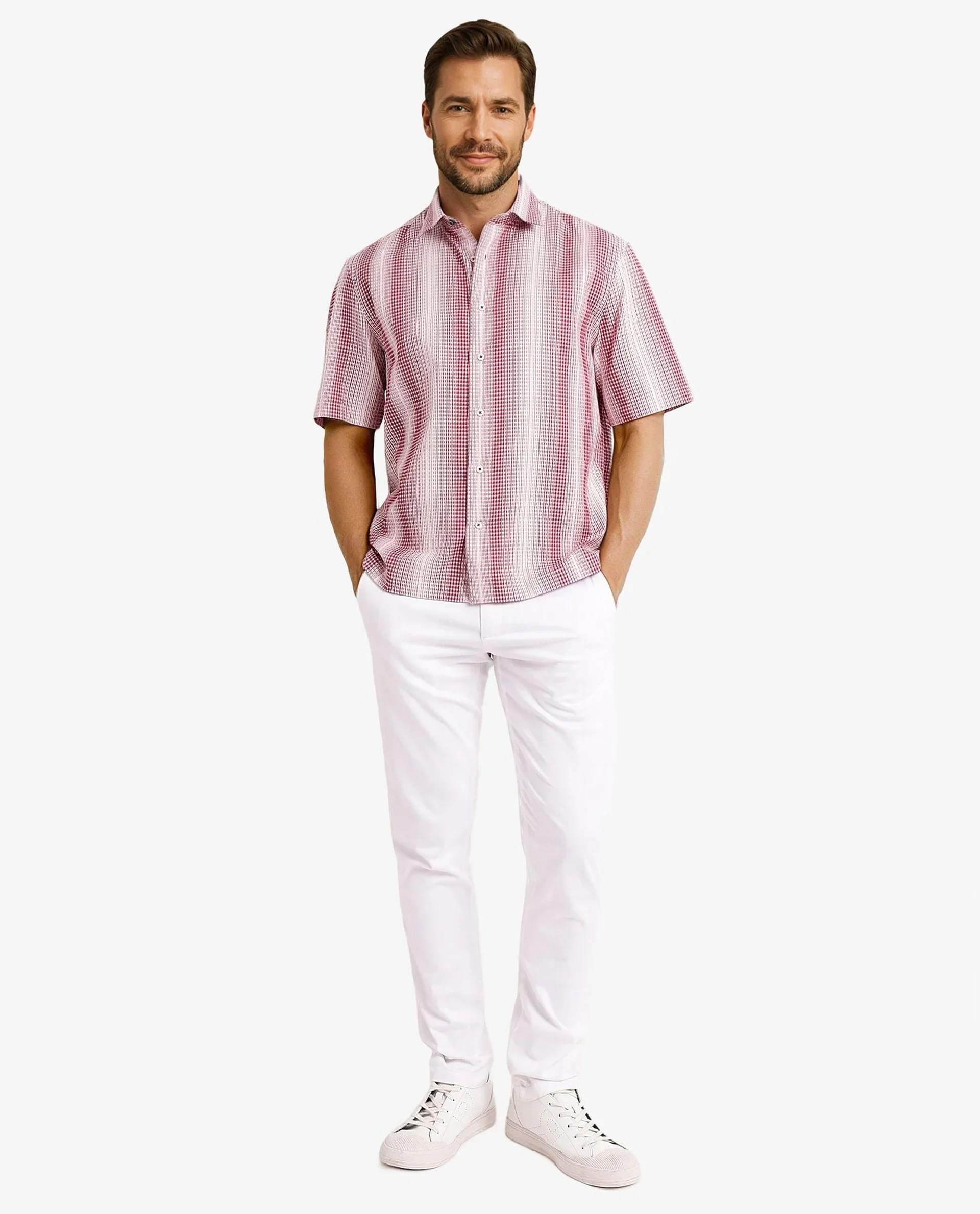Rare Rabbit Men's Frawla Red Cotton Striped Print Boxy Fit Half Sleeve Collared Shirt - Image 2