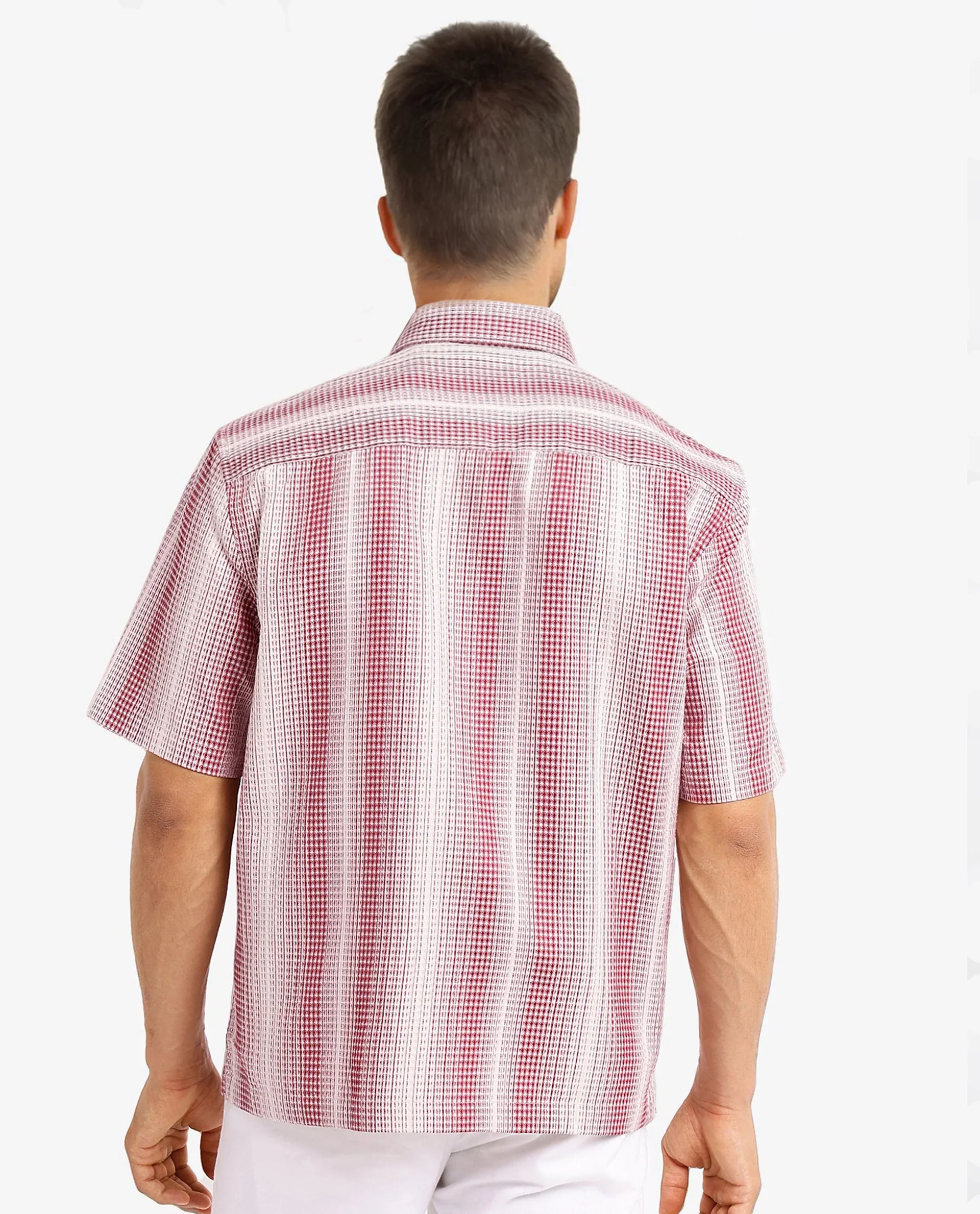 Rare Rabbit Men's Frawla Red Cotton Striped Print Boxy Fit Half Sleeve Collared Shirt - Image 4