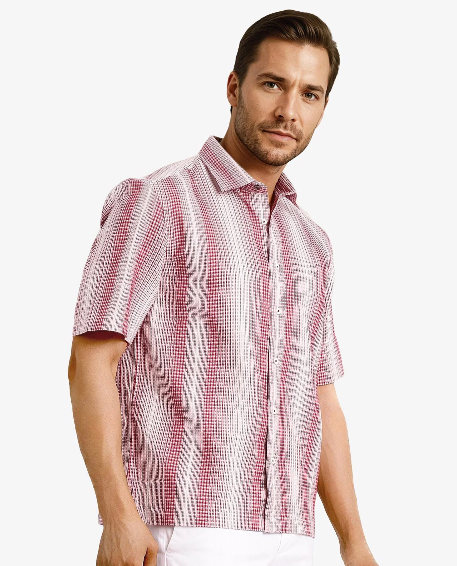 Rare Rabbit Men's Frawla Red Cotton Striped Print Boxy Fit Half Sleeve Collared Shirt - Image 7