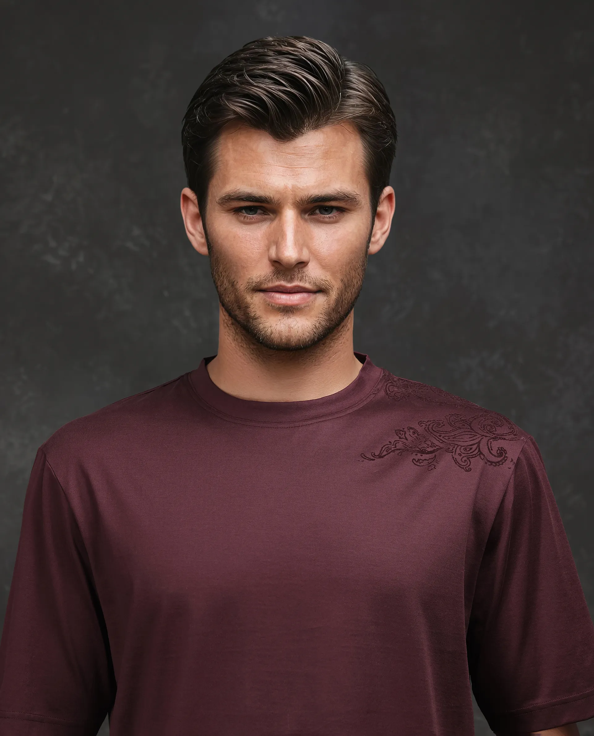 Rare Rabbit Men's Frax Brown Cotton Flock Print Barcelone Fit Half Sleeve Crew Neck T-Shirt - Image 7