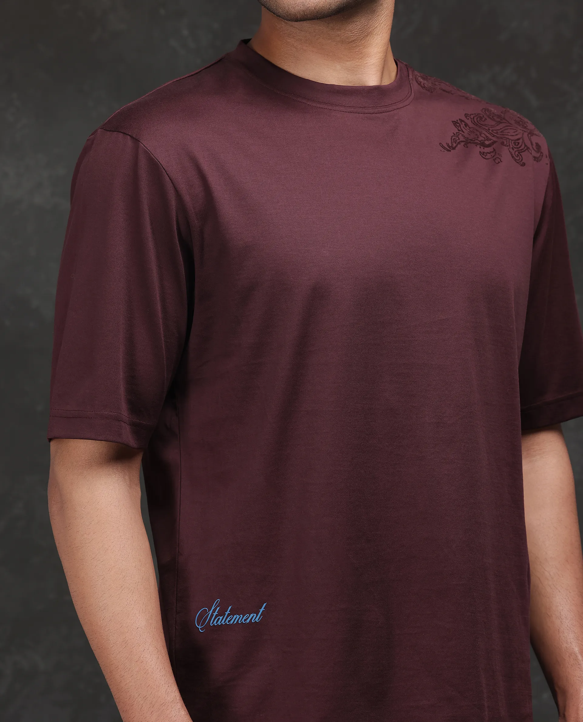 Rare Rabbit Men's Frax Brown Cotton Flock Print Barcelone Fit Half Sleeve Crew Neck T-Shirt - Image 8