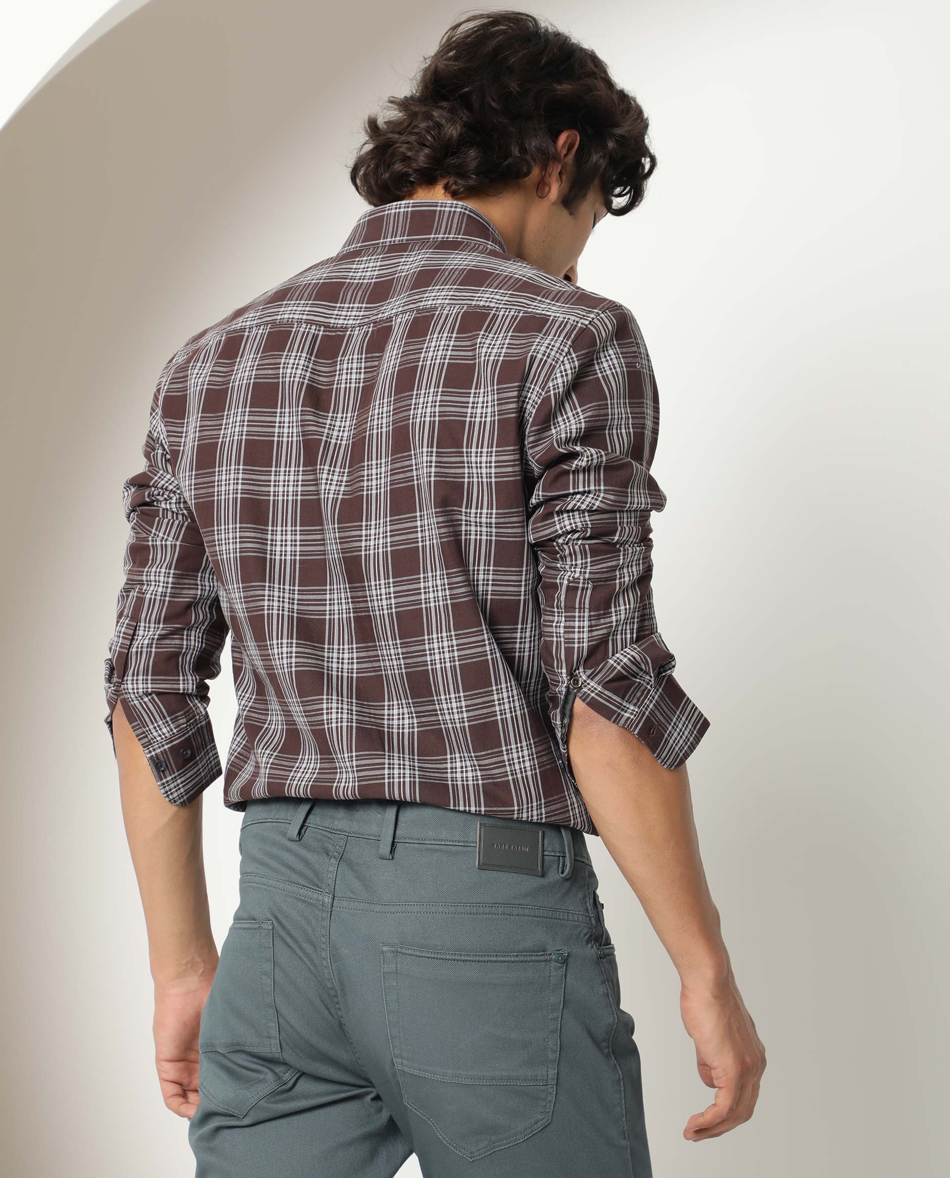 Rare Rabbit Men's Frazey Brown Cotton Checked Print Regular Fit Full Sleeve Collared Shirt - Image 11