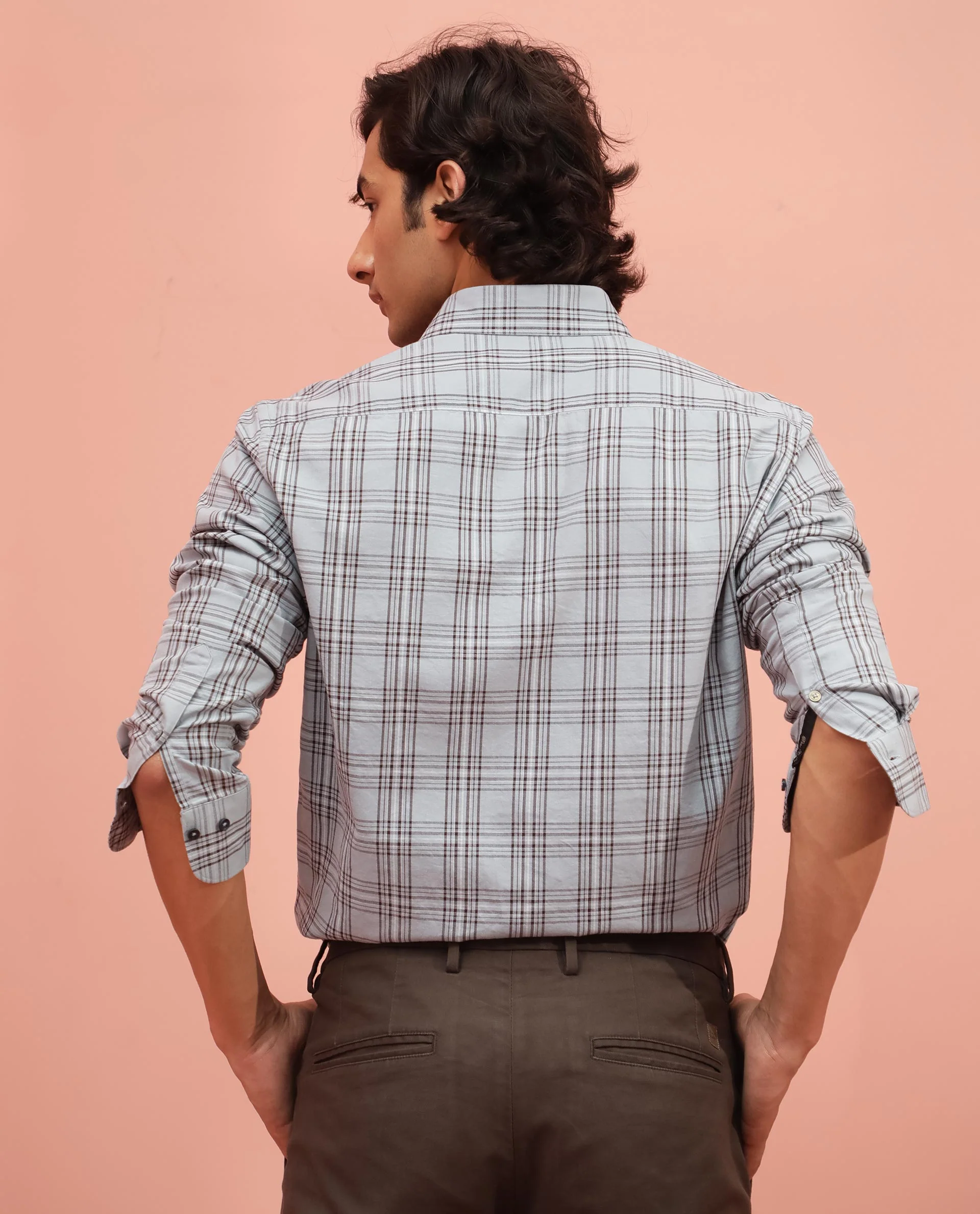 Rare Rabbit Men's Frazey Grey Cotton Checked Print Regular Fit Full Sleeve Collared Shirt - Image 10