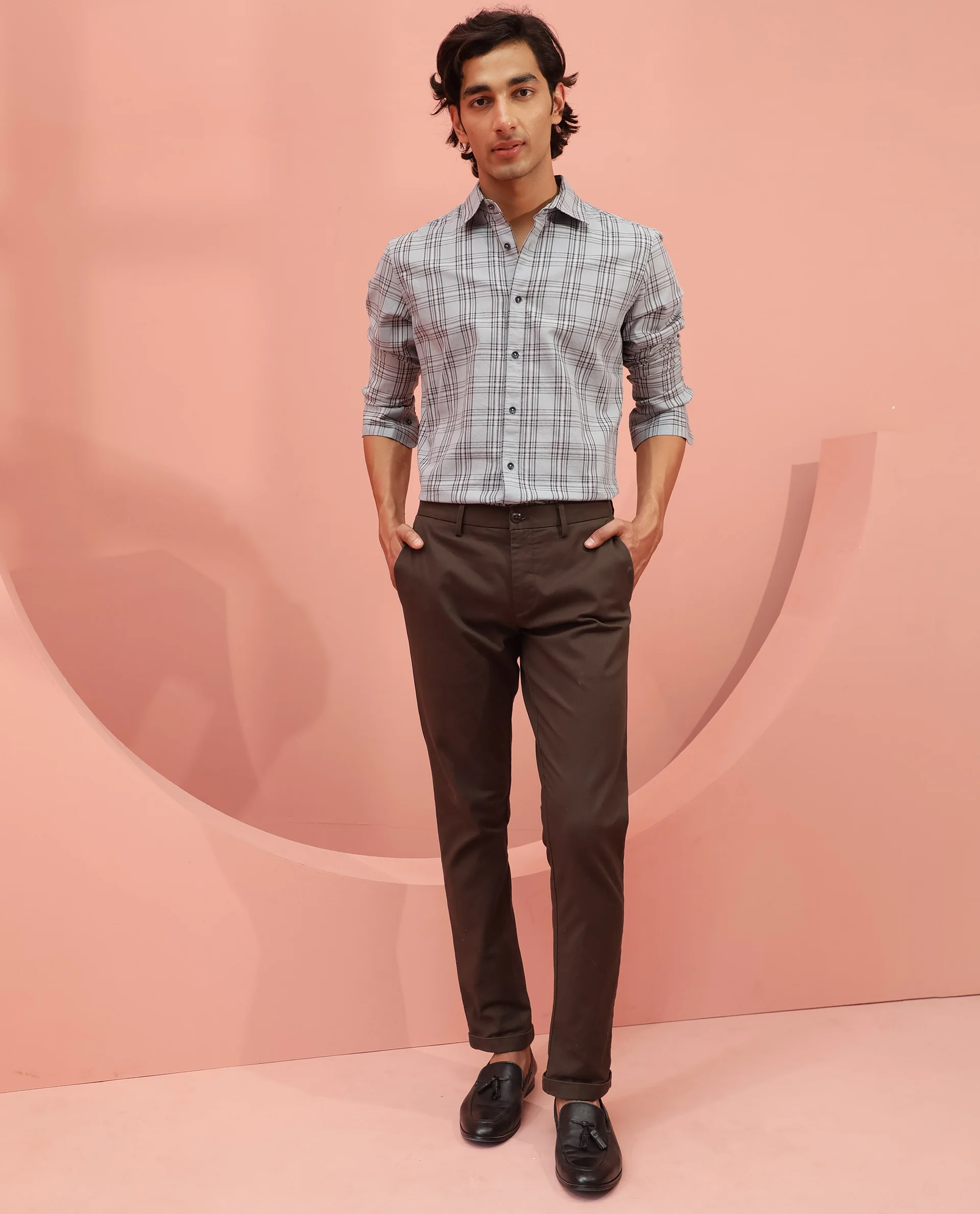 Rare Rabbit Men's Frazey Grey Cotton Checked Print Regular Fit Full Sleeve Collared Shirt - Image 6