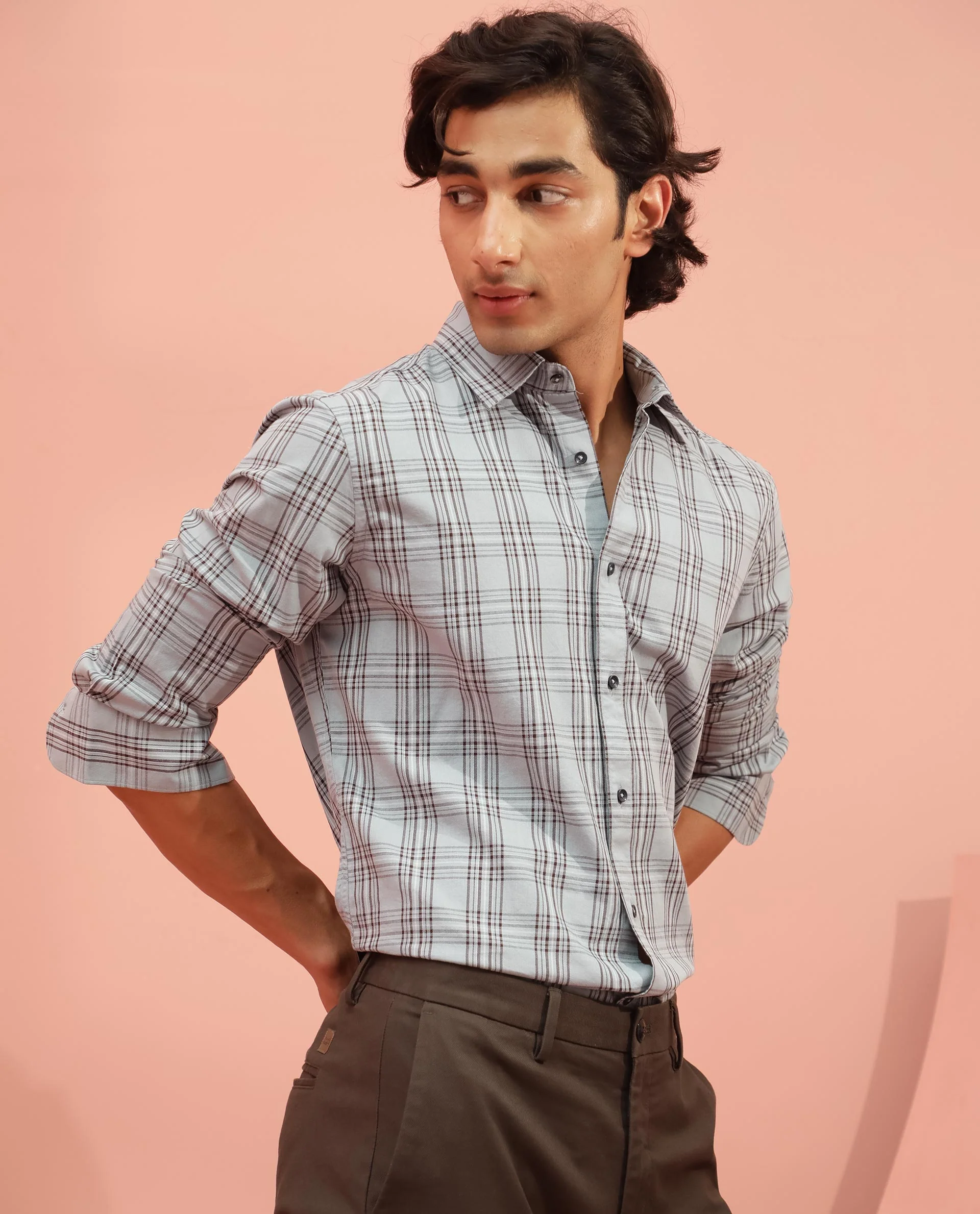 Rare Rabbit Men's Frazey Grey Cotton Checked Print Regular Fit Full Sleeve Collared Shirt - Image 7