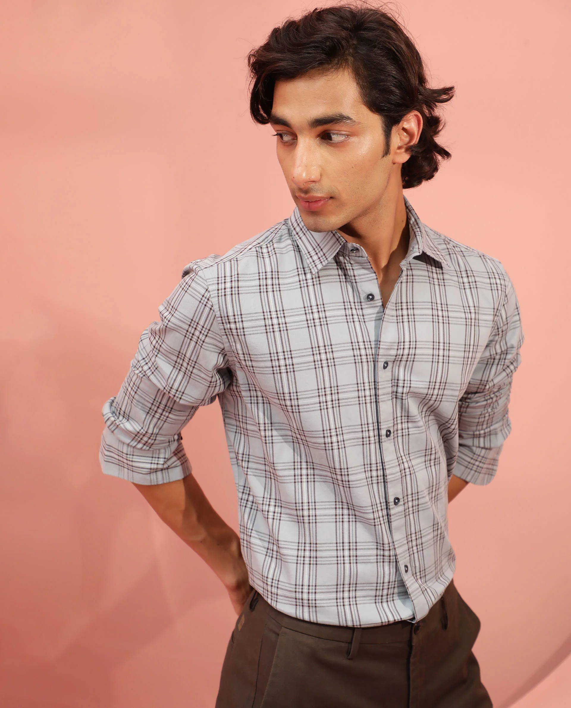 Rare Rabbit Men's Frazey Grey Cotton Checked Print Regular Fit Full Sleeve Collared Shirt - Image 8