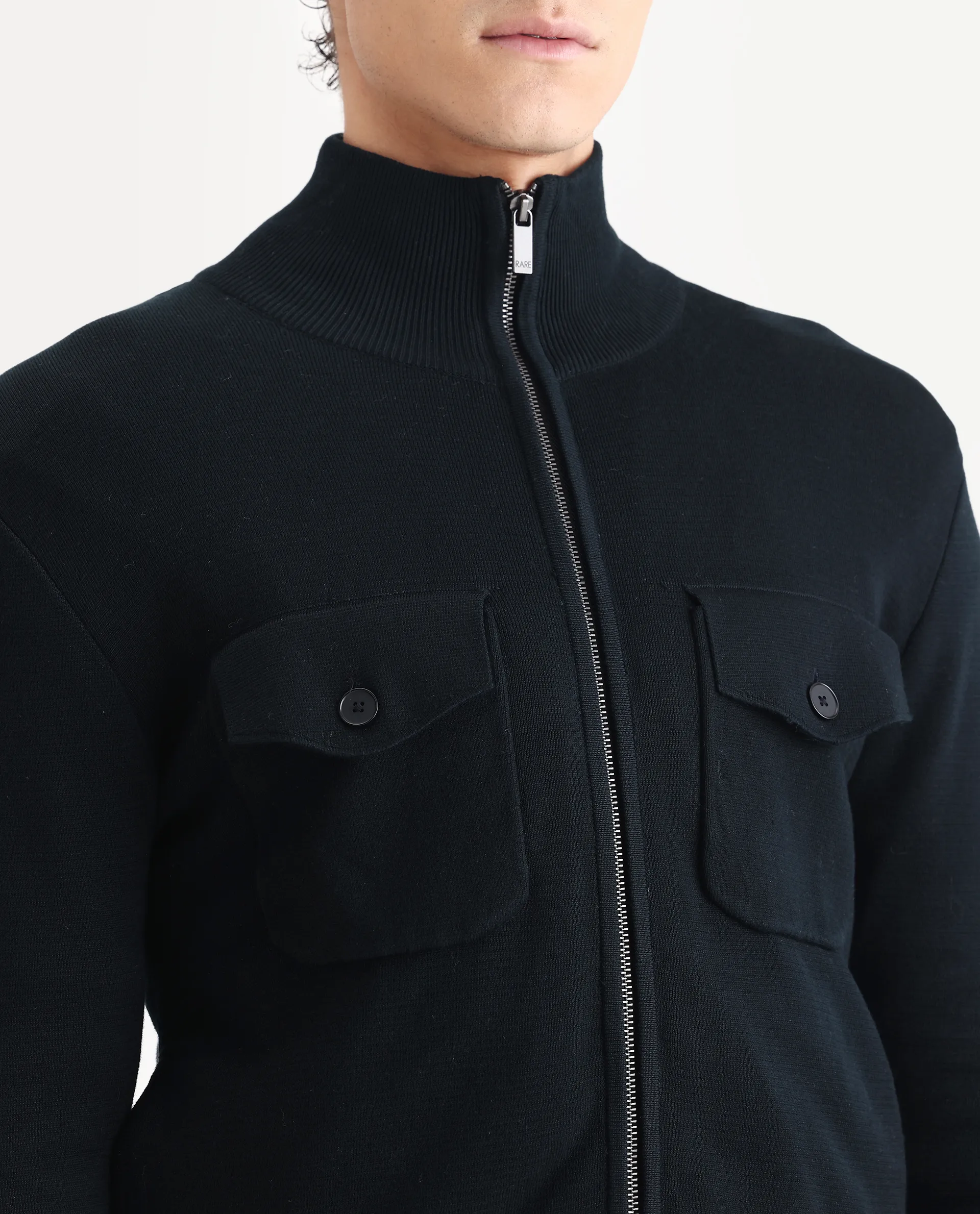 Rare Rabbit Men's Freddo Black Cotton Plain Regular Fit Full Sleeve Stand Collar Jacket - Image 3