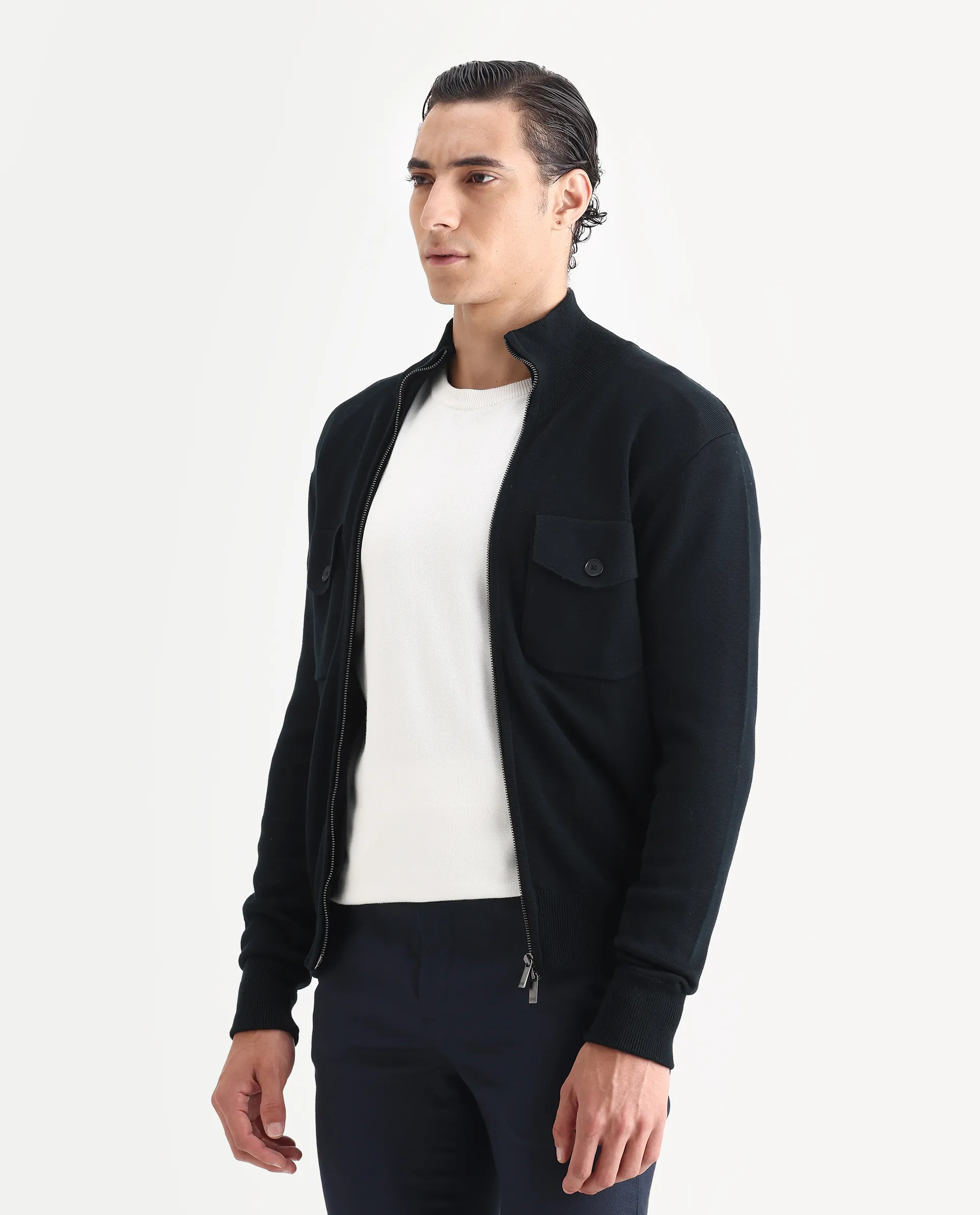 Rare Rabbit Men's Freddo Black Cotton Plain Regular Fit Full Sleeve Stand Collar Jacket - Image 4