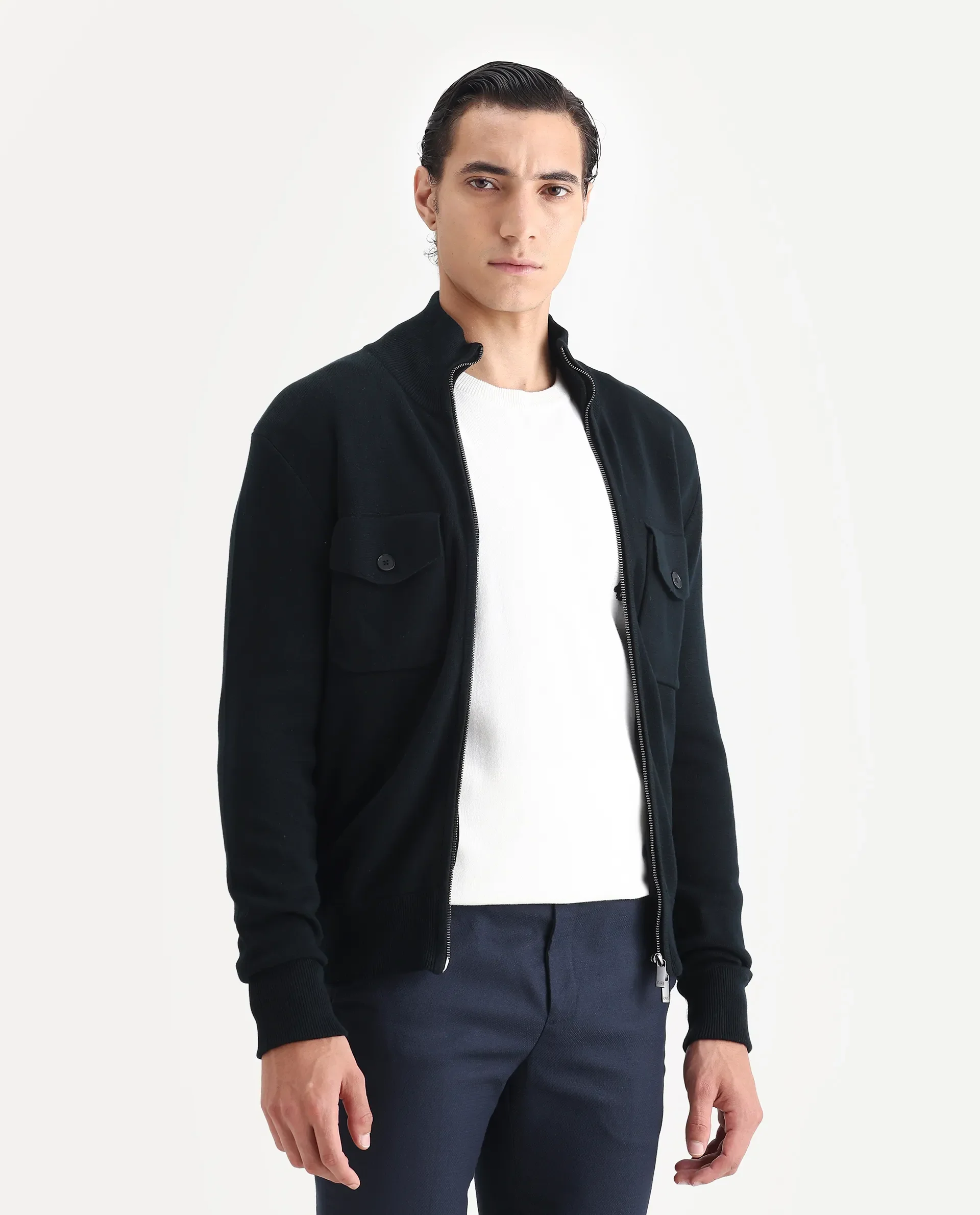 Rare Rabbit Men's Freddo Black Cotton Plain Regular Fit Full Sleeve Stand Collar Jacket - Image 5