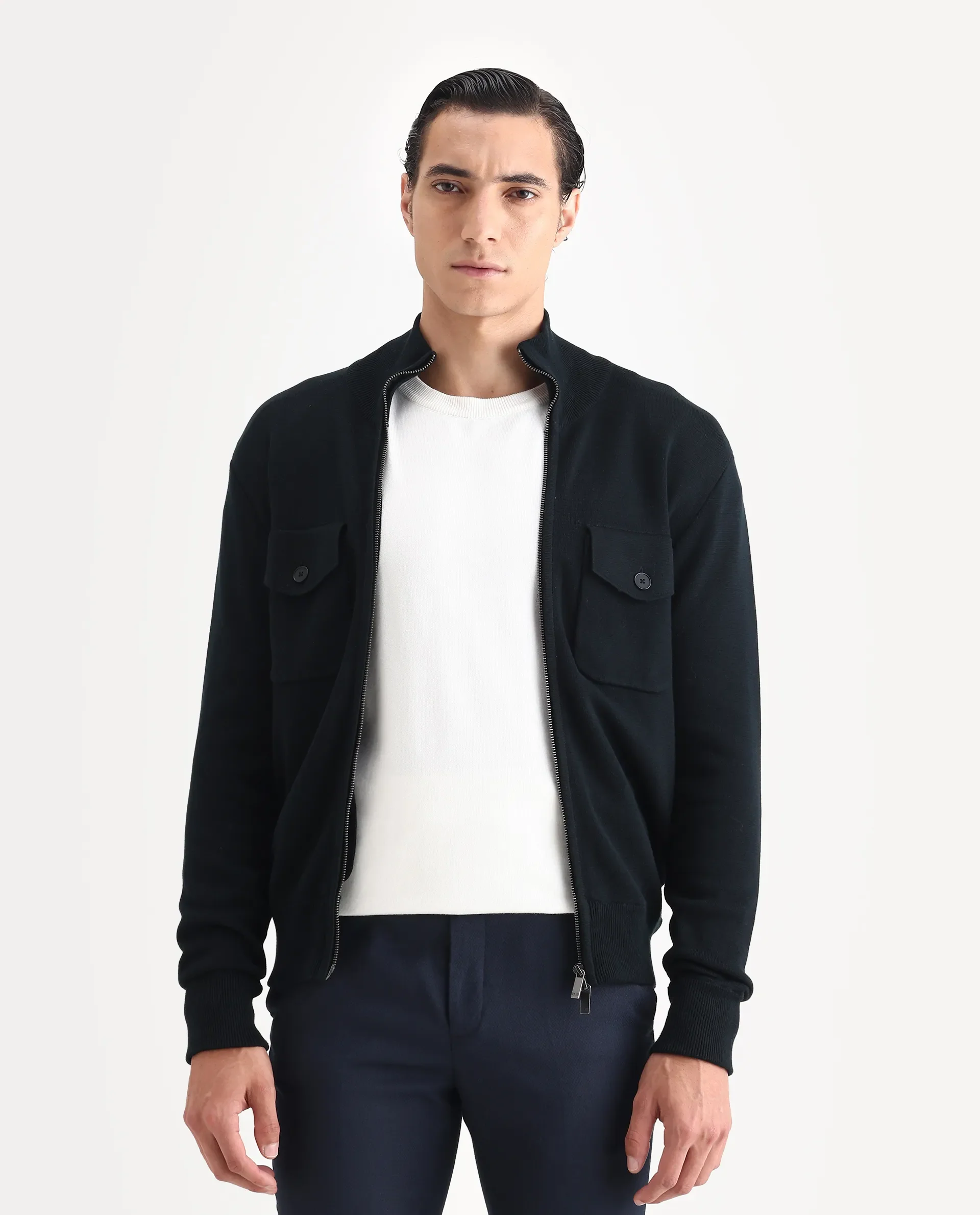 Rare Rabbit Men's Freddo Black Cotton Plain Regular Fit Full Sleeve Stand Collar Jacket - Image 8