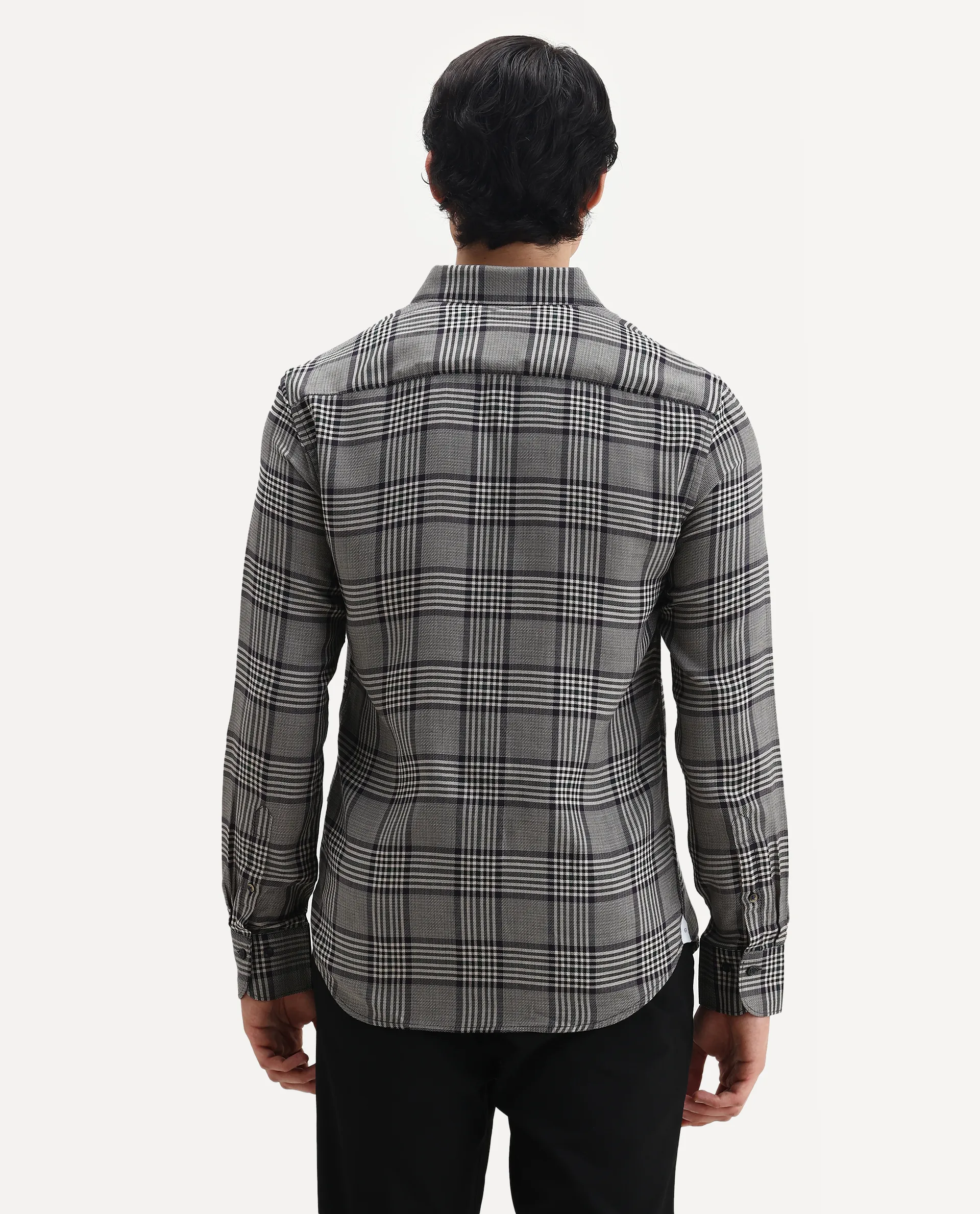 Rare Rabbit Men's Fredo-2 Grey Tencel Checked Print Regular Fit Full Sleeve Collared Shirt - Image 7