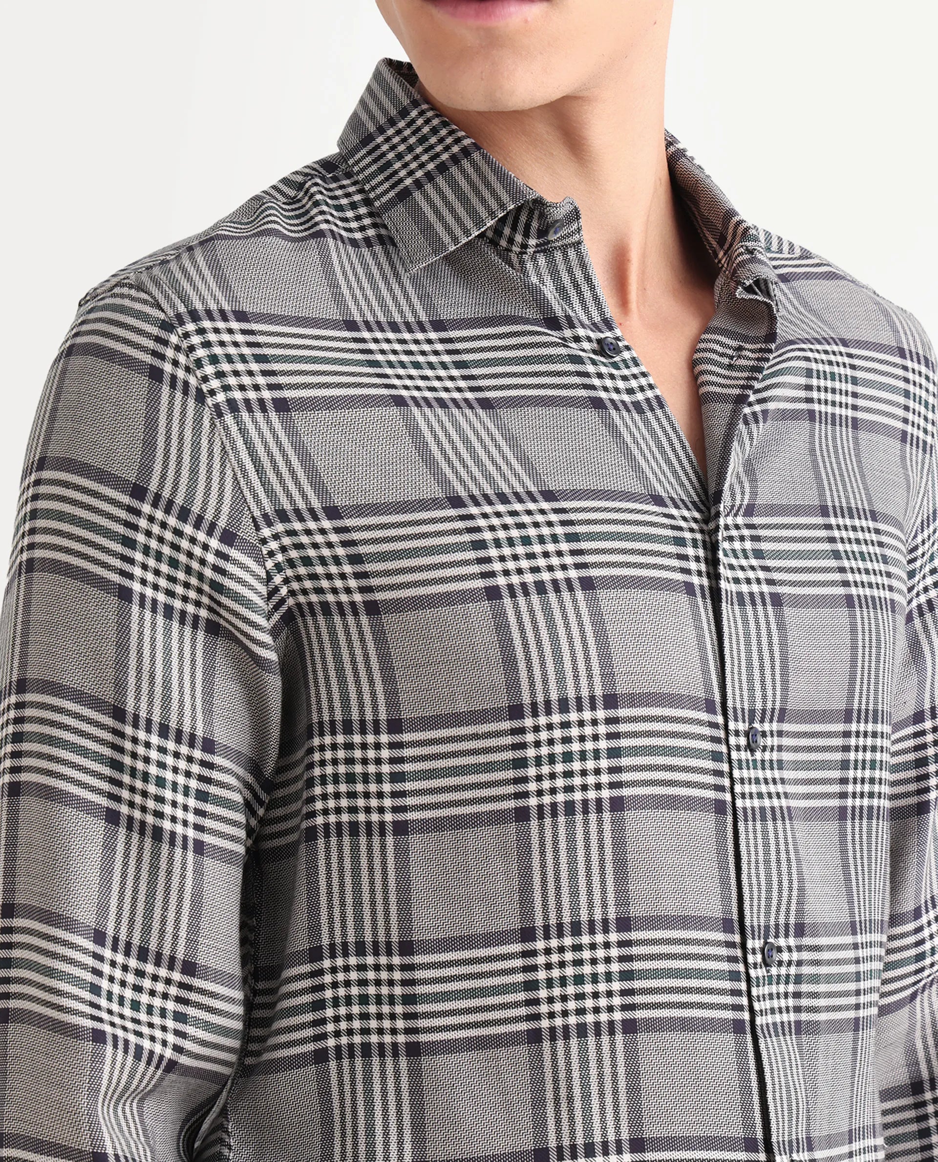Rare Rabbit Men's Fredo-25 Light Grey Tencel Fabric Collared Neck Regular Fit Checks Shirt - Image 3