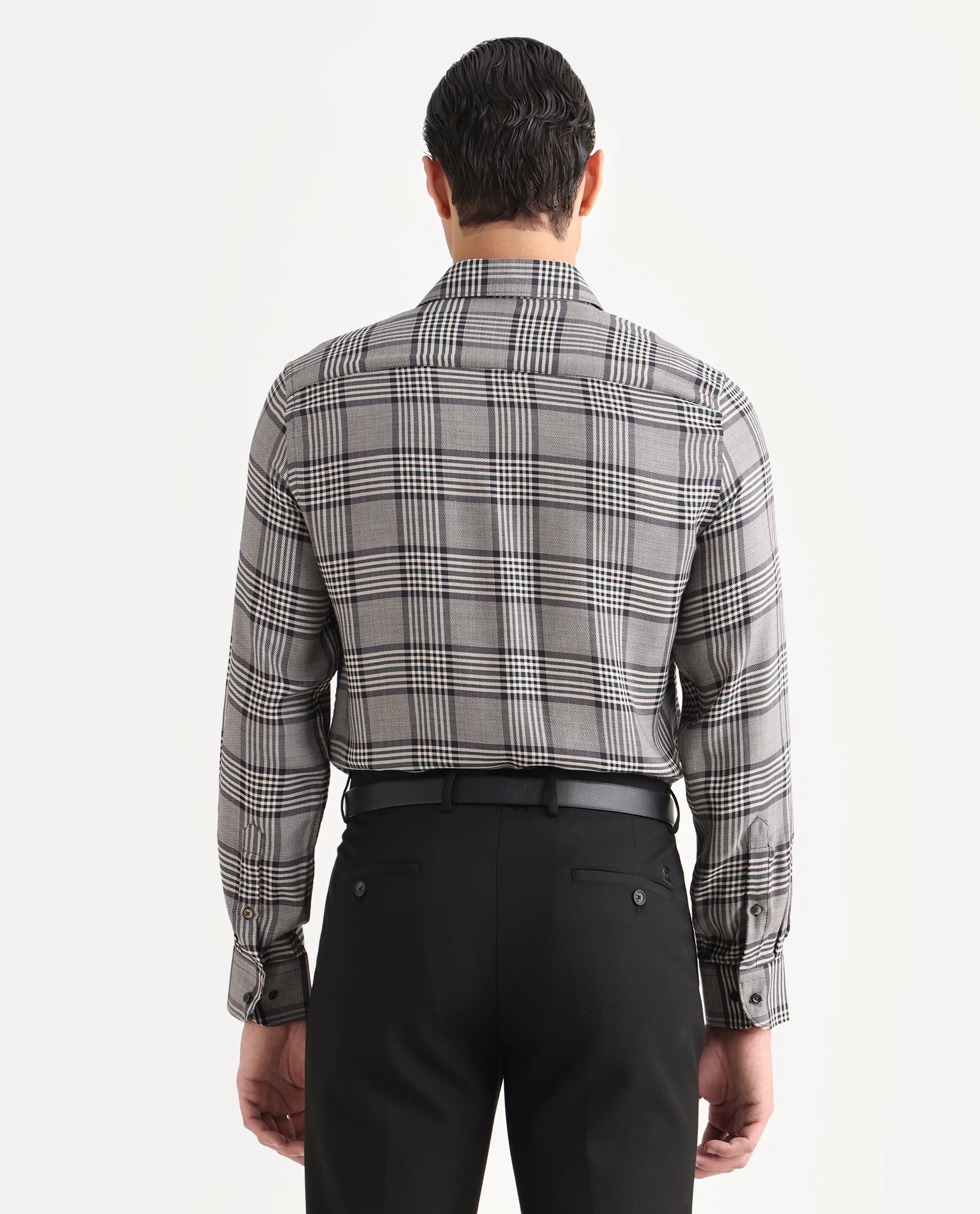 Rare Rabbit Men's Fredo-25 Light Grey Tencel Fabric Collared Neck Regular Fit Checks Shirt - Image 7