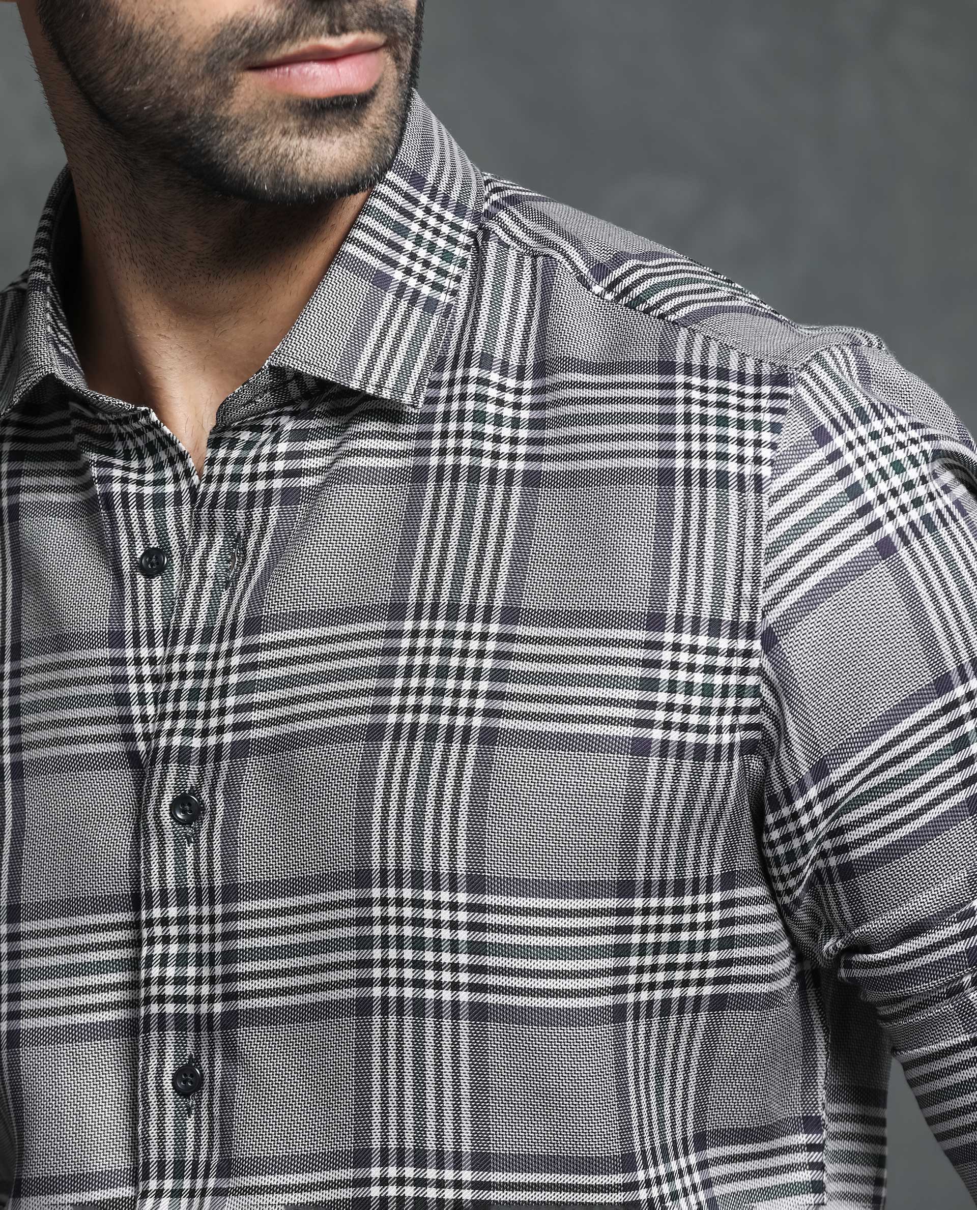 Rare Rabbit Men's Fredo Grey Cotton Checked Print Regular Fit Full Sleeve Collared Shirt - Image 5