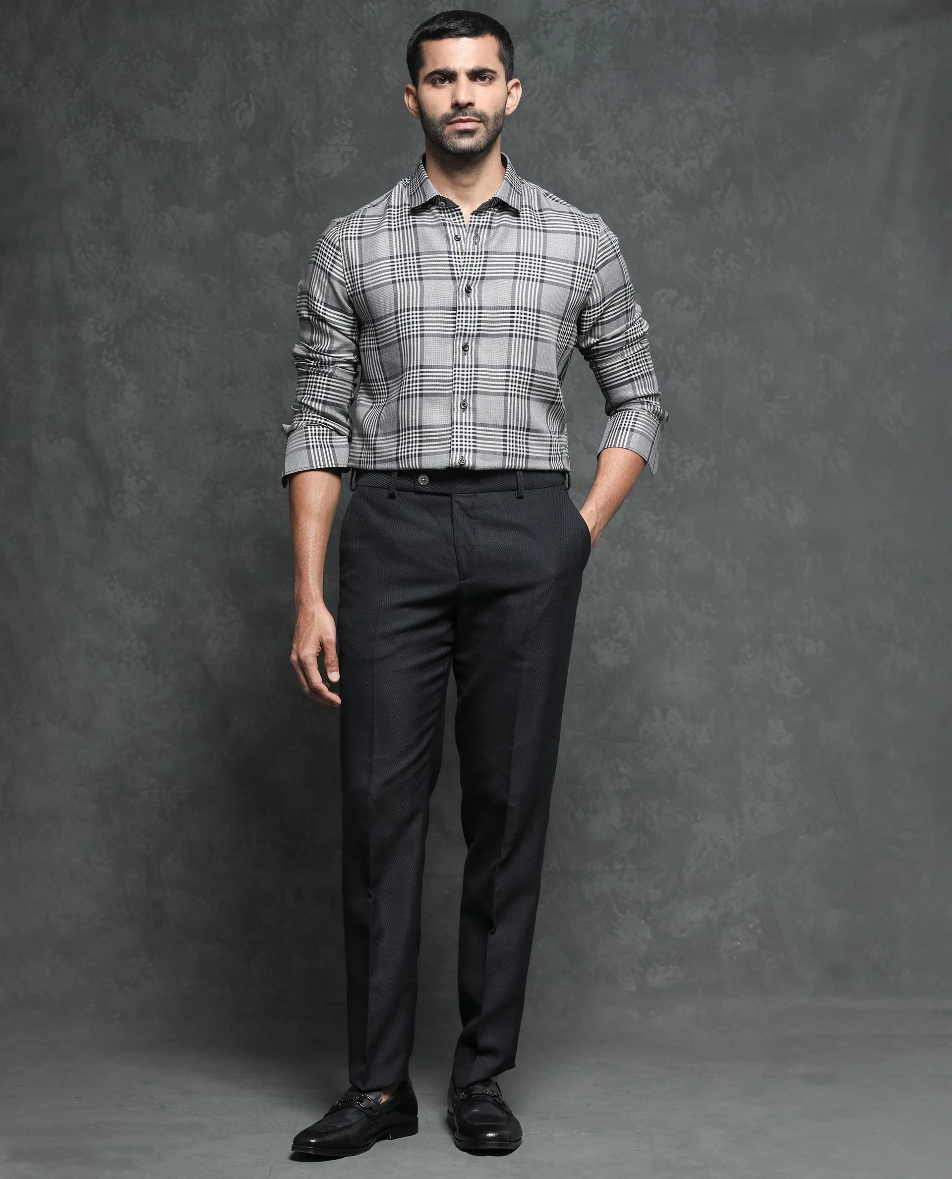 Rare Rabbit Men's Fredo Grey Cotton Checked Print Regular Fit Full Sleeve Collared Shirt - Image 6