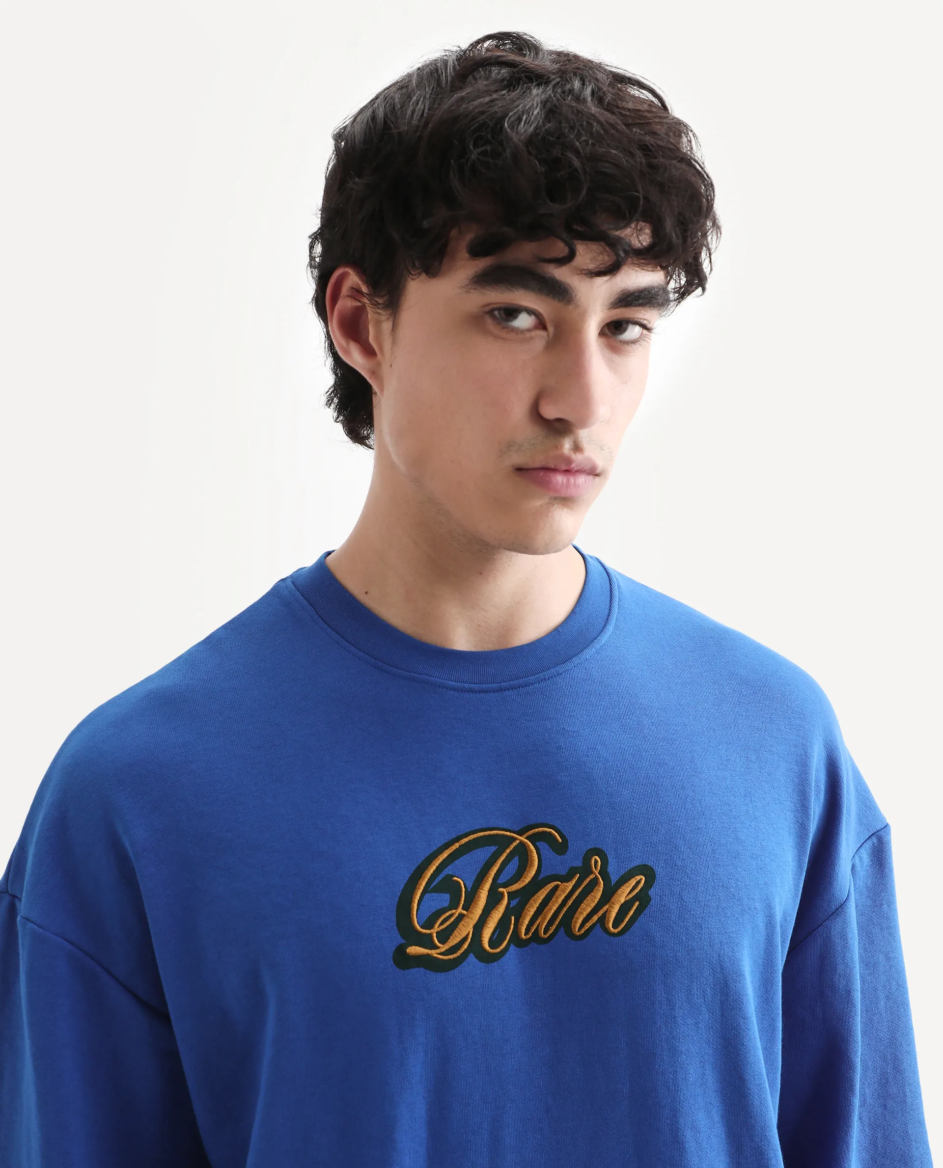 Rare Rabbit Men's Frejus Blue Cotton Blend Embroidered Regular Fit Full Sleeve Crew Neck Sweatshirt - Image 4