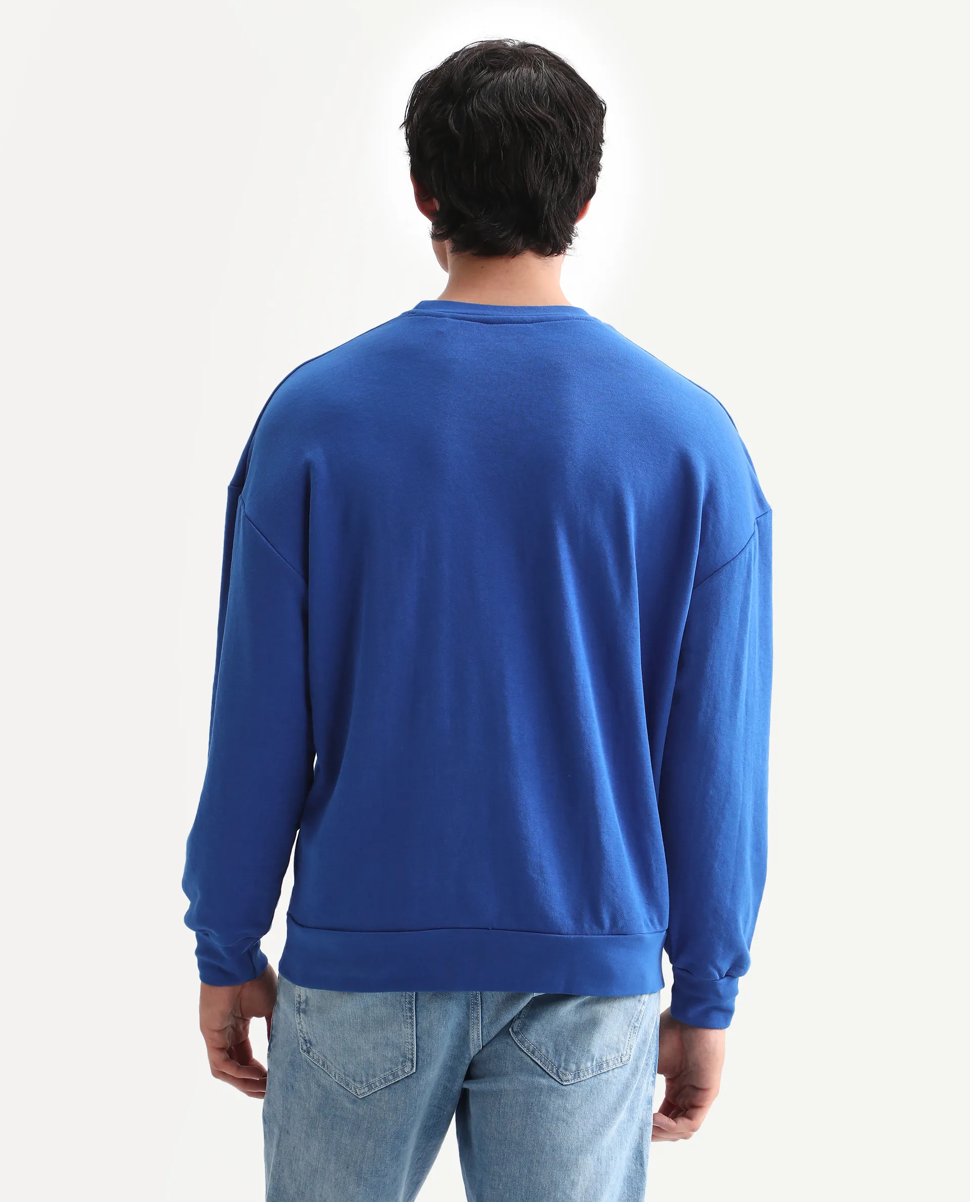 Rare Rabbit Men's Frejus Blue Cotton Blend Embroidered Regular Fit Full Sleeve Crew Neck Sweatshirt - Image 9
