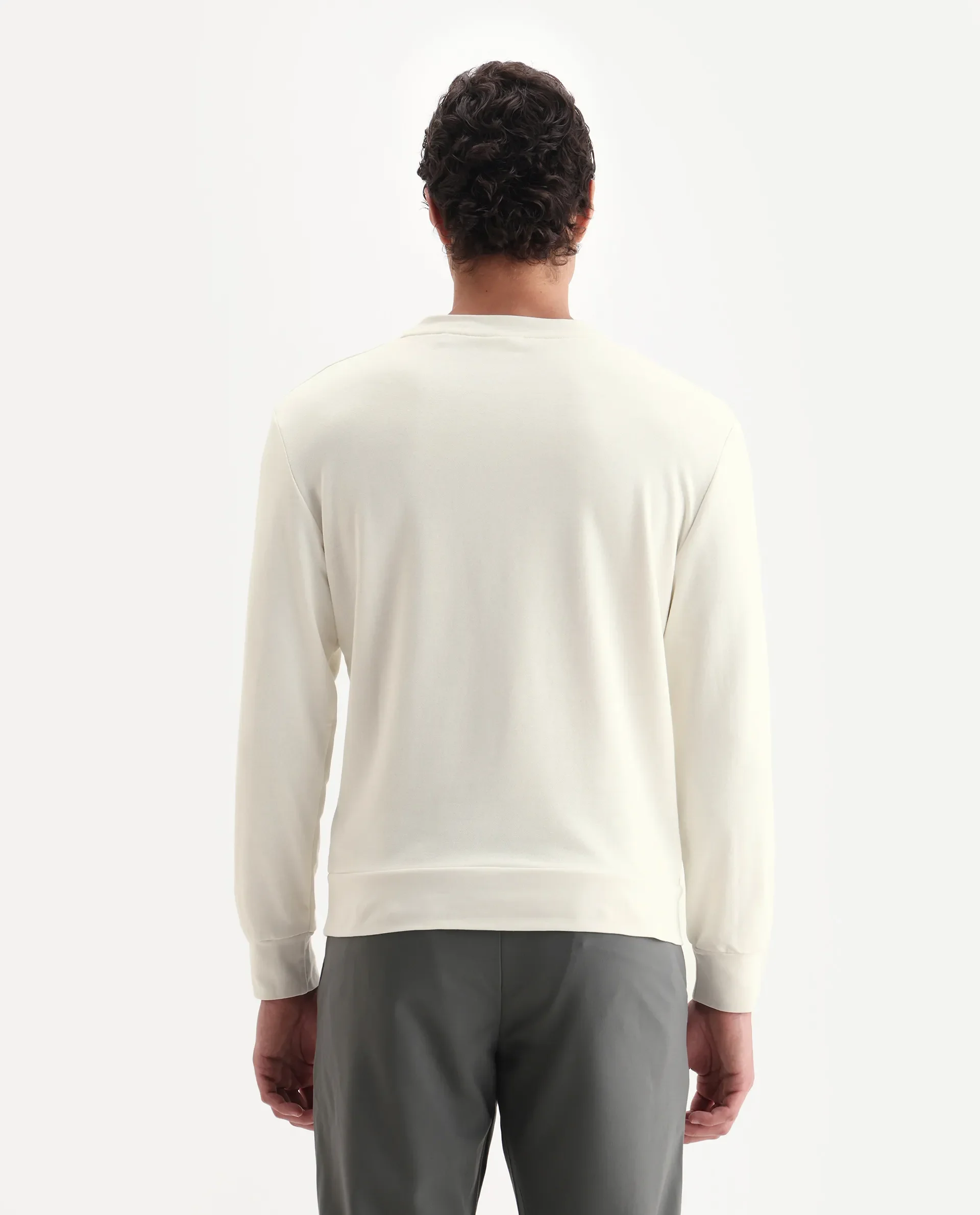 Rare Rabbit Men's Frejus Off White Cotton Embroidered Regular Fit Full Sleeve Crew Neck Sweatshirt - Image 7
