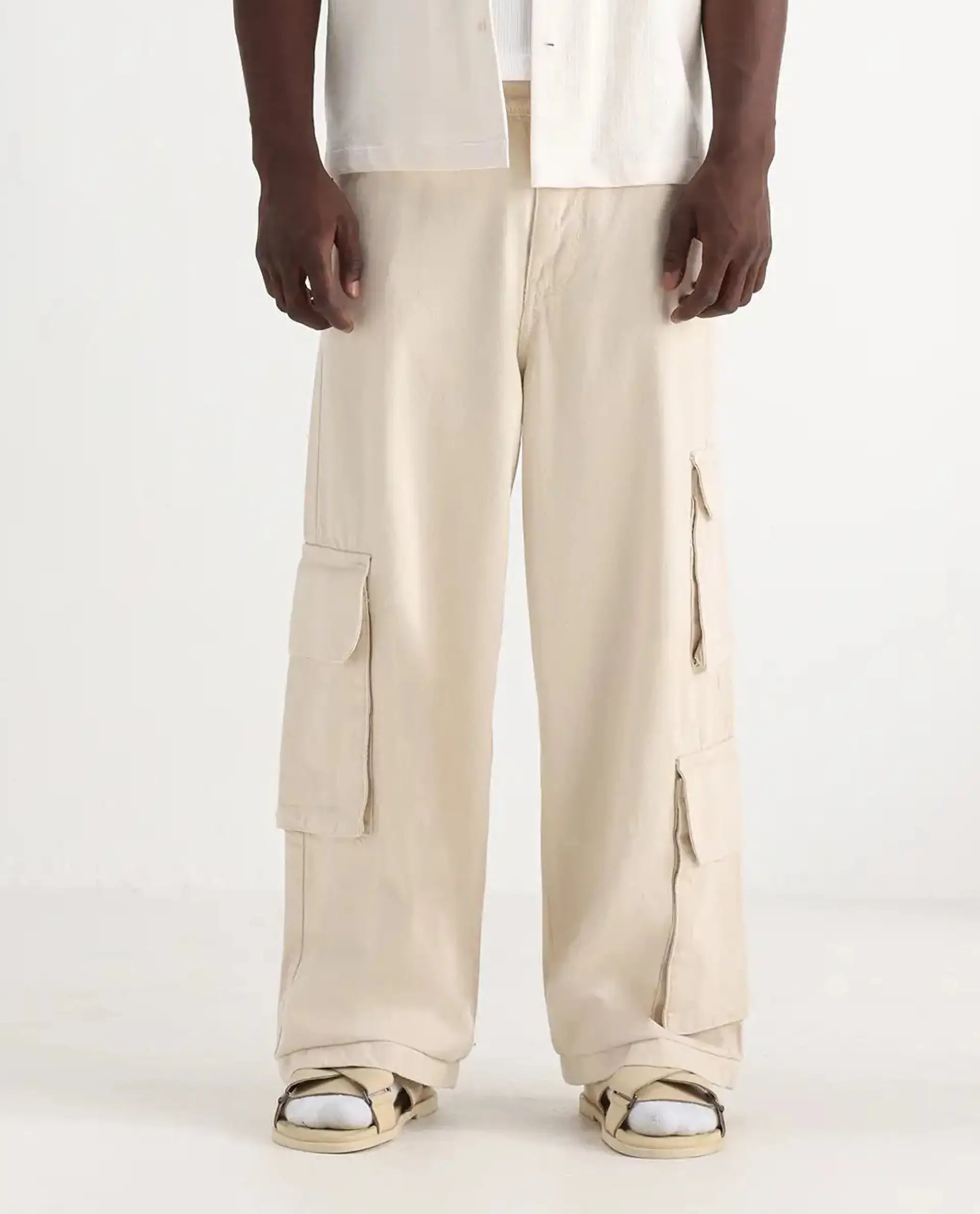 Rare Rabbit Men's Freks Beige Cotton Plain Baggy Fit Jeans - Image 10