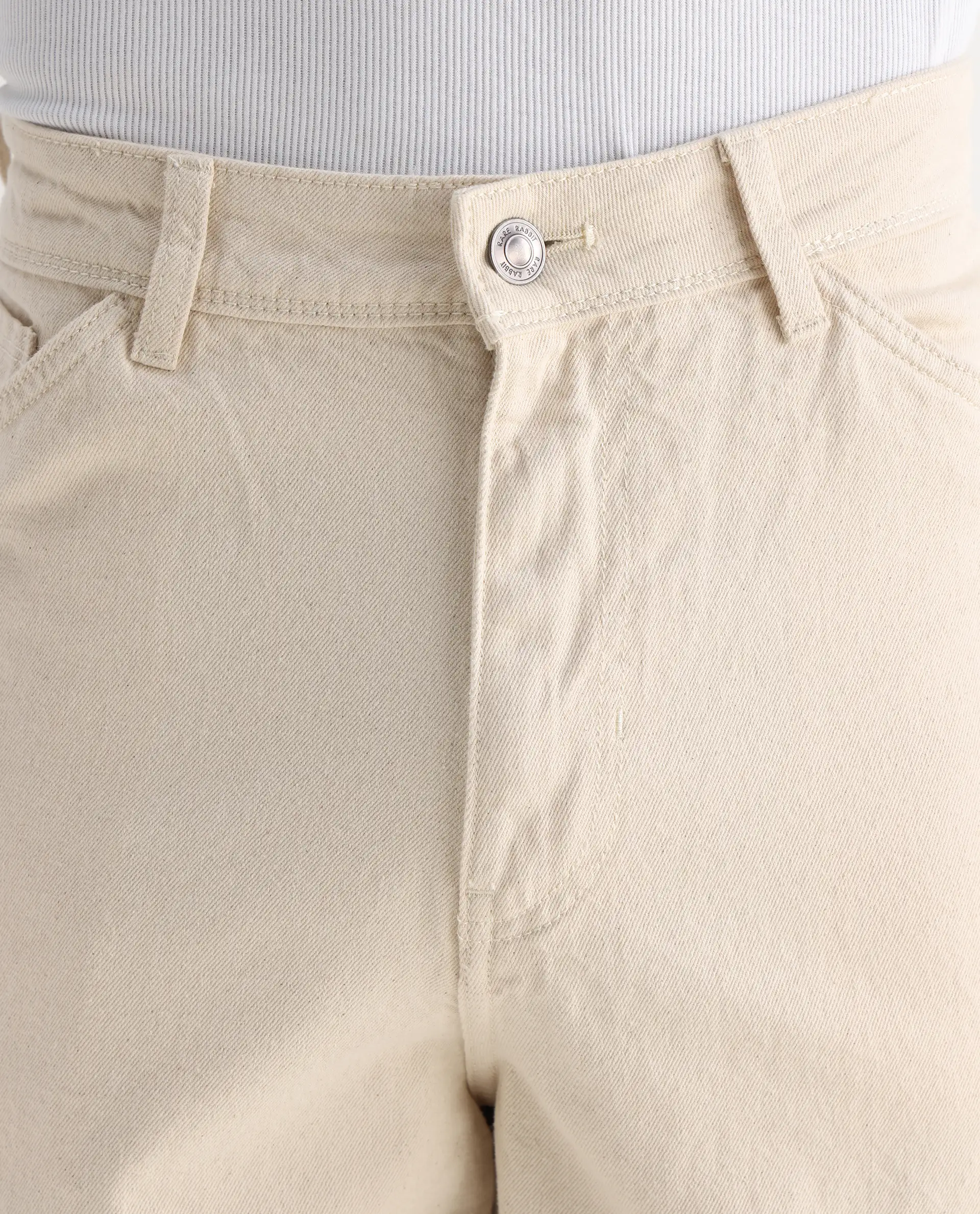 Rare Rabbit Men's Freks Beige Cotton Plain Baggy Fit Jeans - Image 3