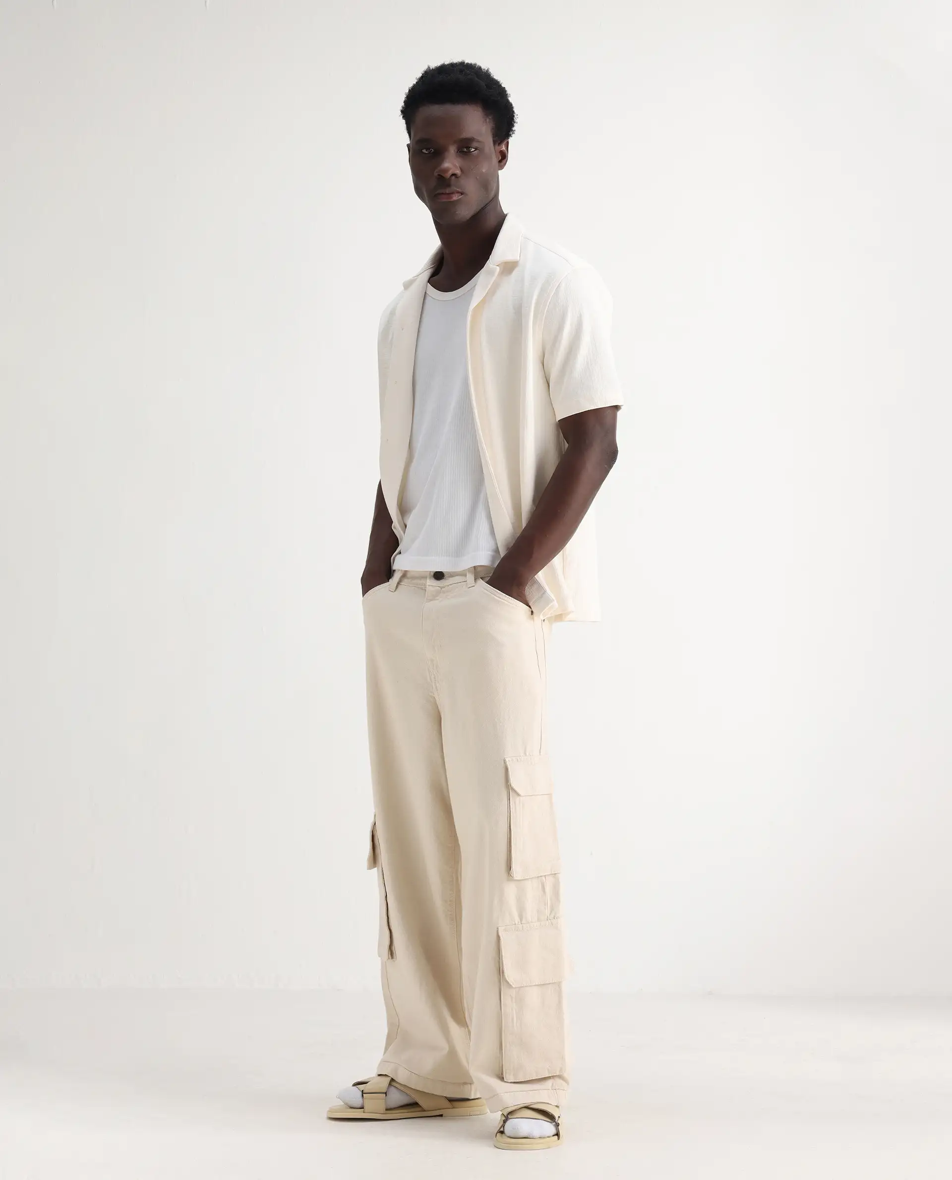 Rare Rabbit Men's Freks Beige Cotton Plain Baggy Fit Jeans - Image 6