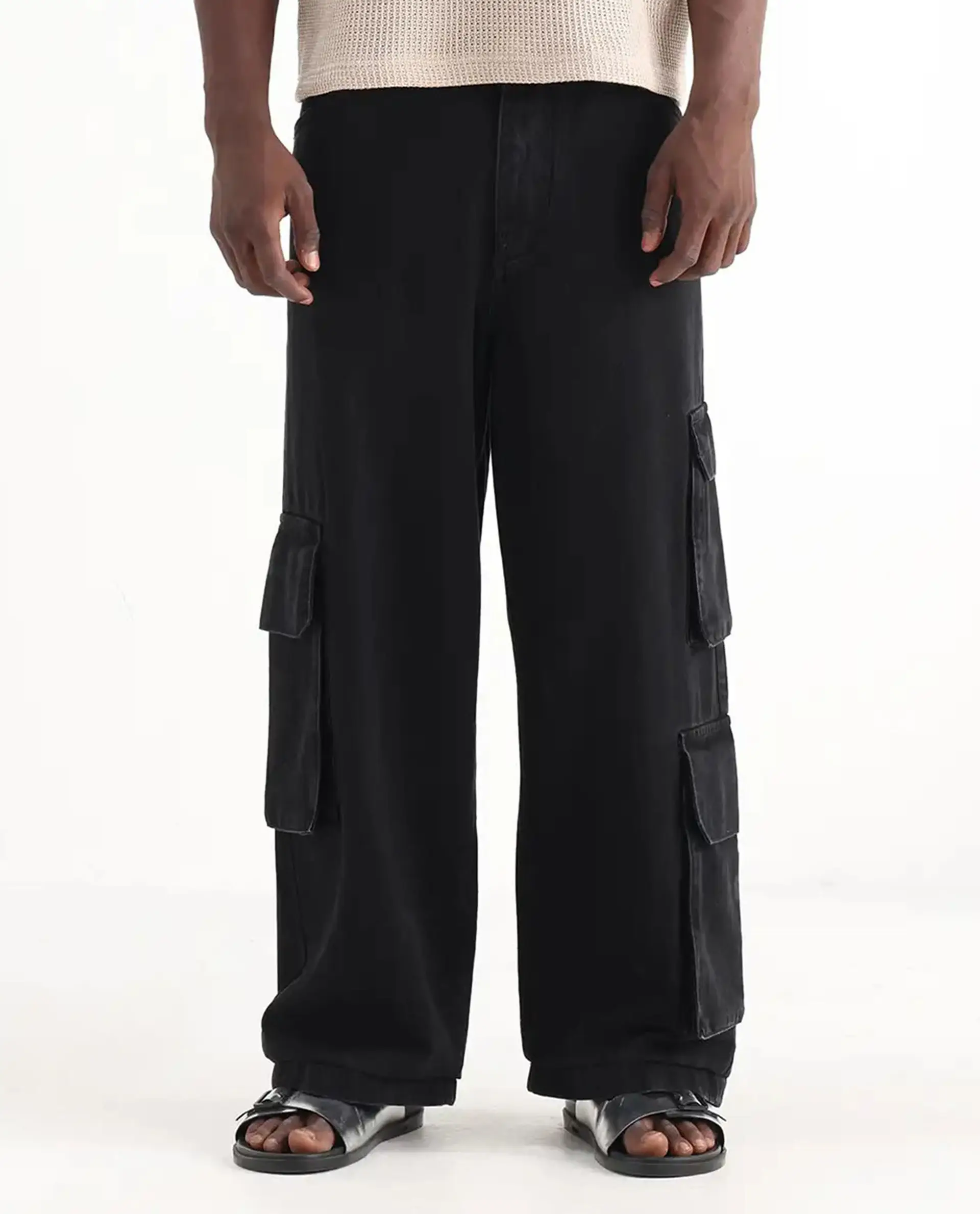 Rare Rabbit Men's Freks Black Cotton Plain Baggy Fit Jeans - Image 10