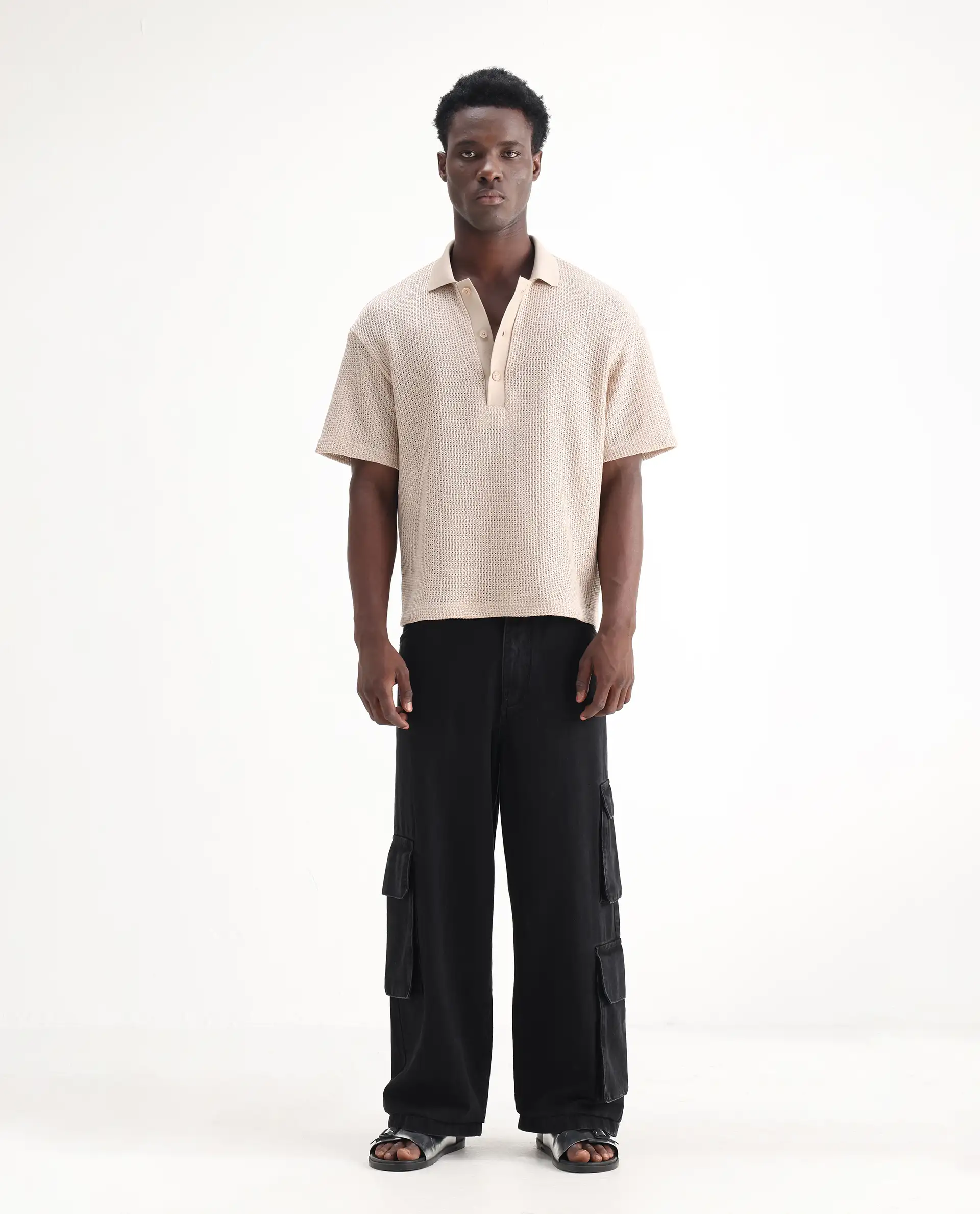 Rare Rabbit Men's Freks Black Cotton Plain Baggy Fit Jeans - Image 3