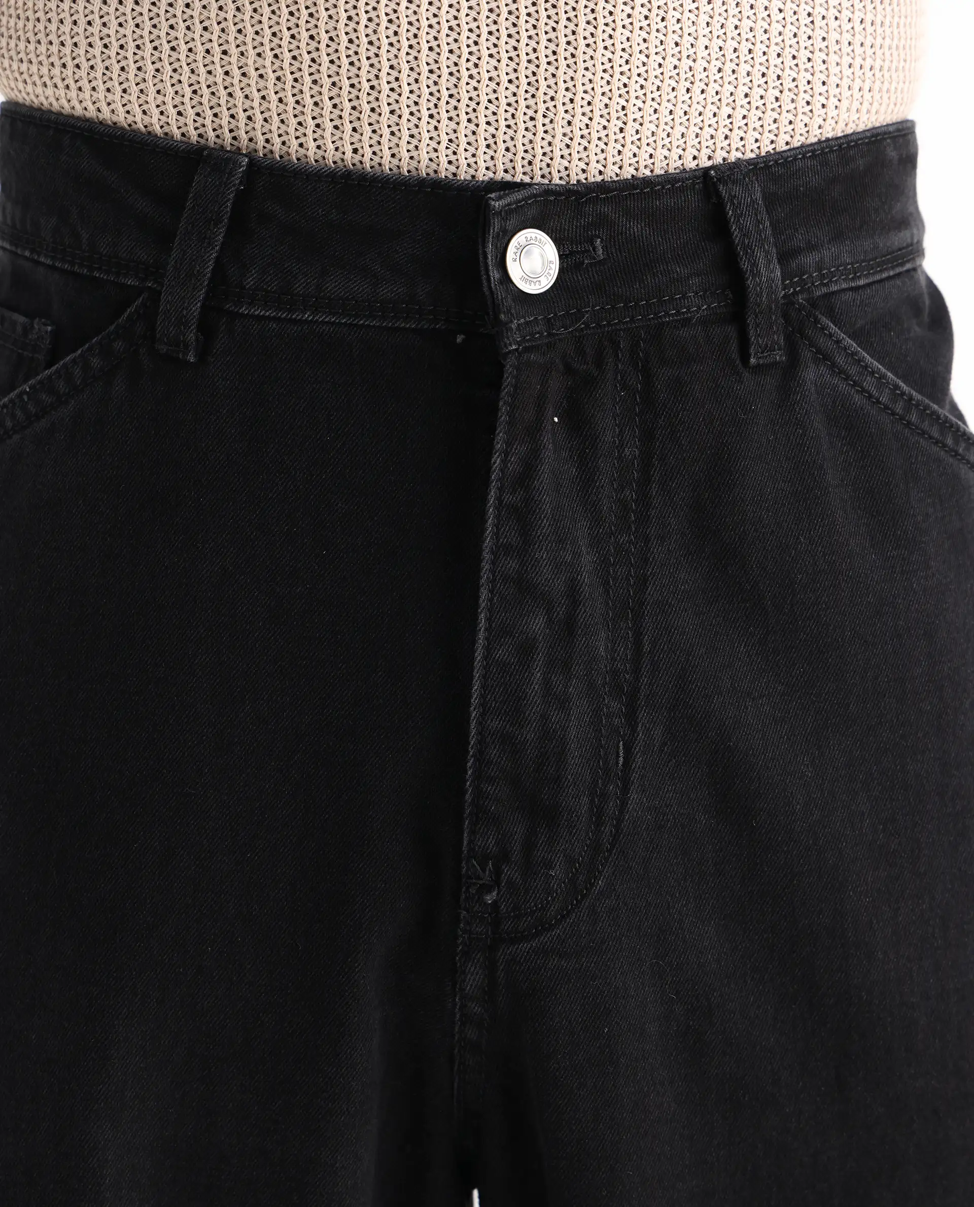 Rare Rabbit Men's Freks Black Cotton Plain Baggy Fit Jeans - Image 4
