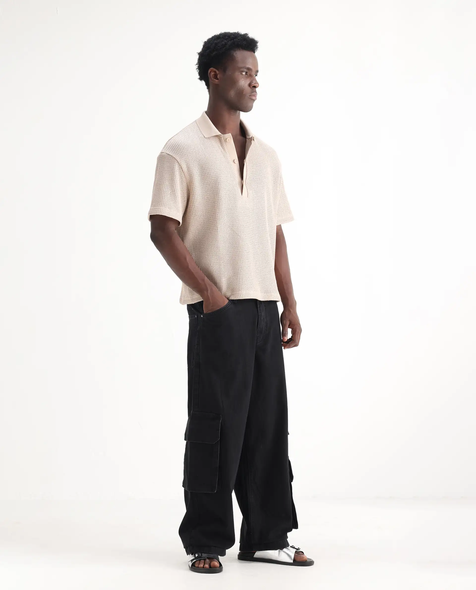 Rare Rabbit Men's Freks Black Cotton Plain Baggy Fit Jeans - Image 5