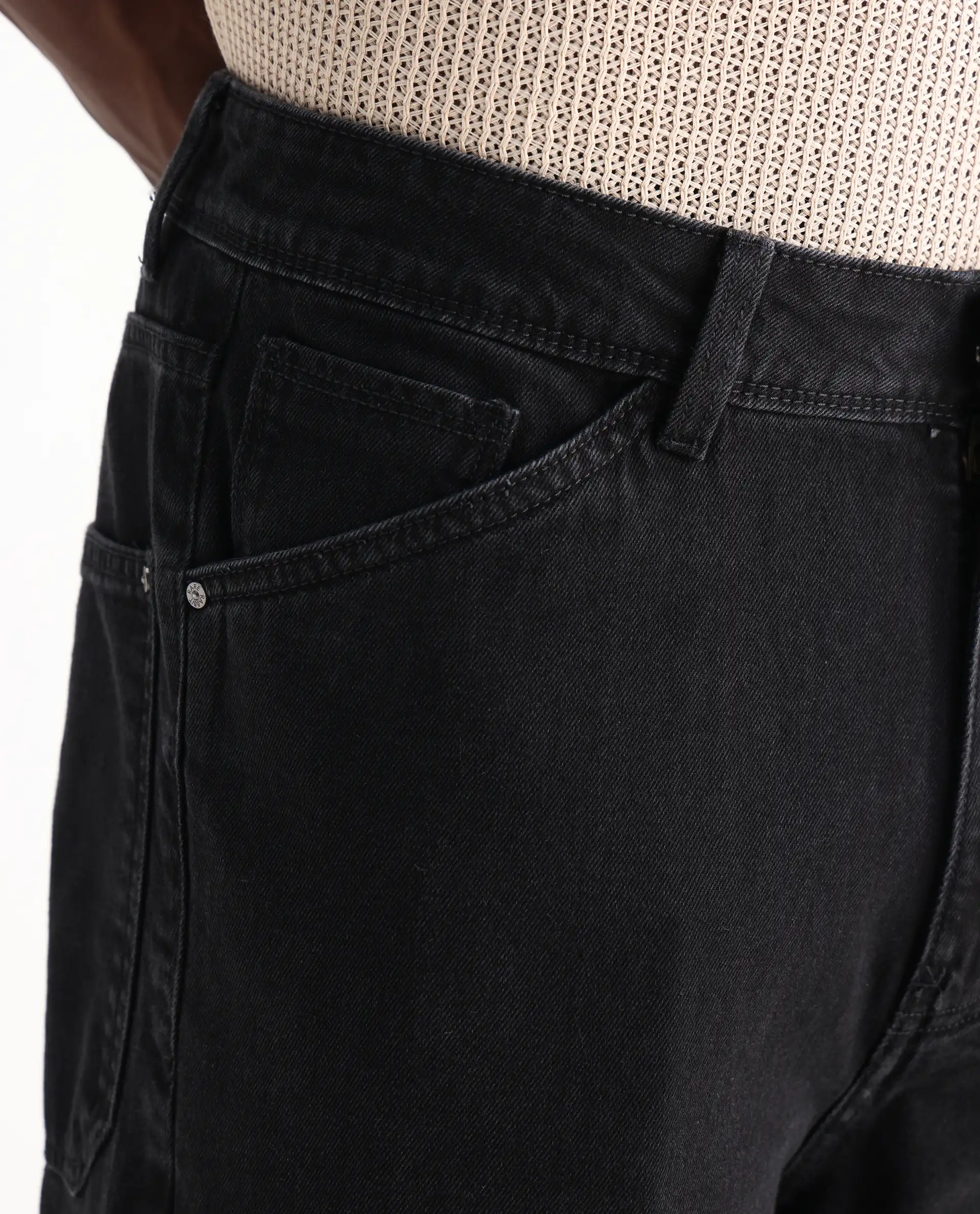 Rare Rabbit Men's Freks Black Cotton Plain Baggy Fit Jeans - Image 6