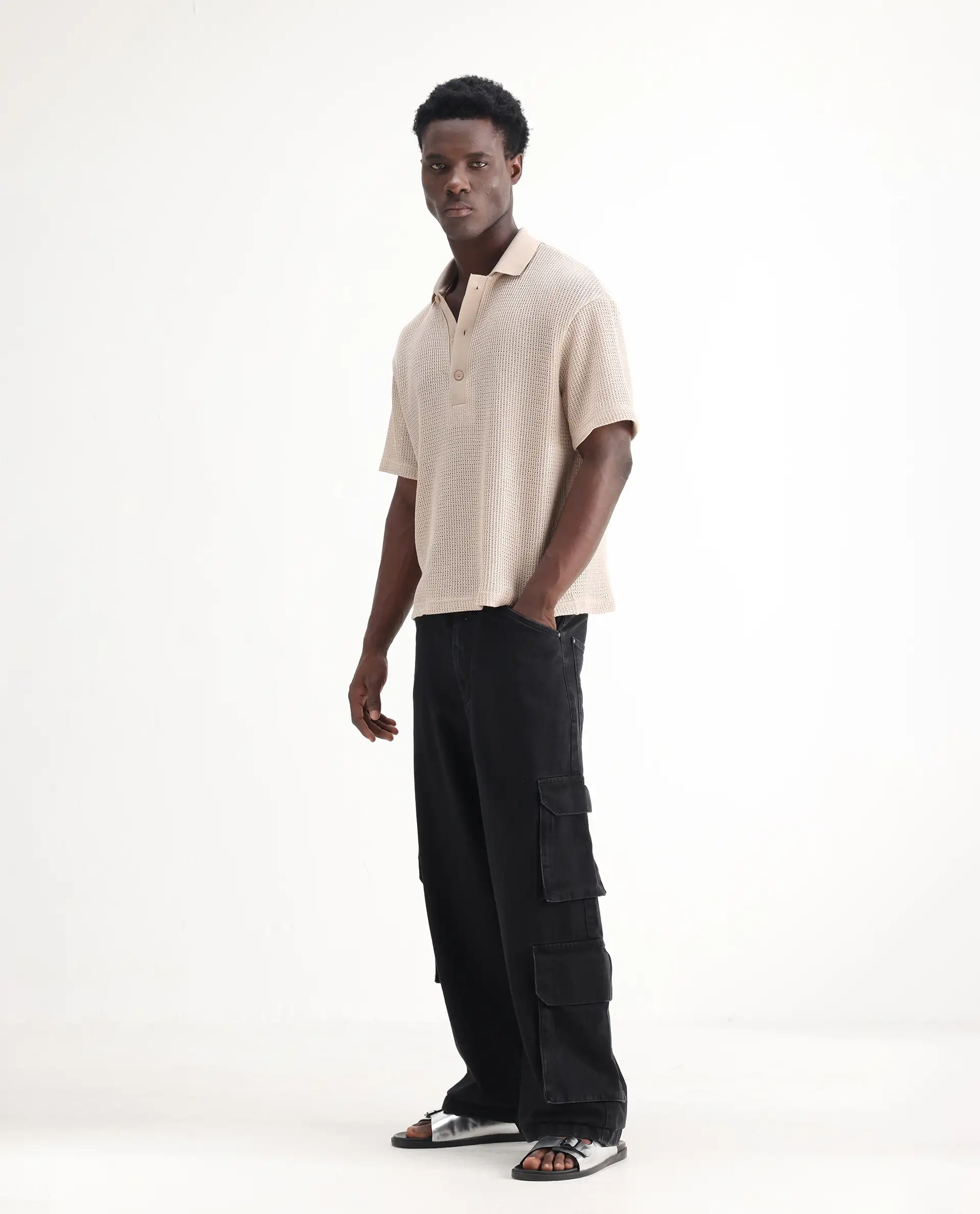 Rare Rabbit Men's Freks Black Cotton Plain Baggy Fit Jeans - Image 7