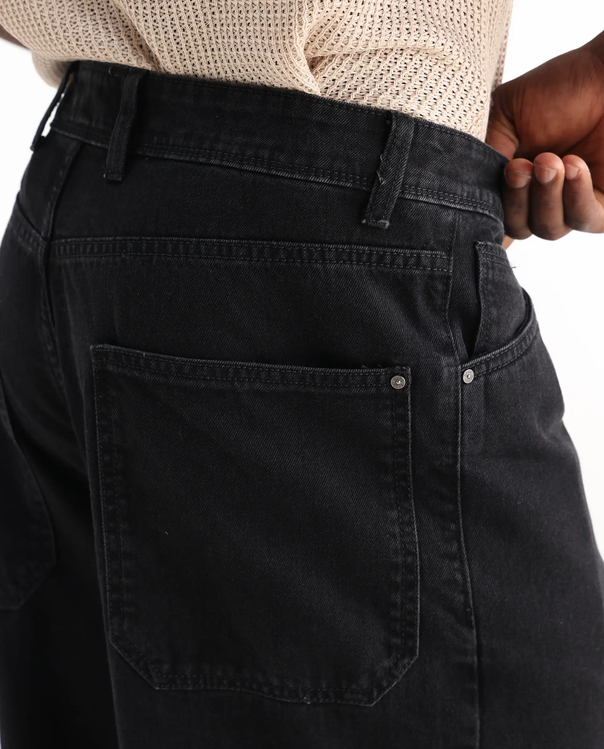 Rare Rabbit Men's Freks Black Cotton Plain Baggy Fit Jeans - Image 8