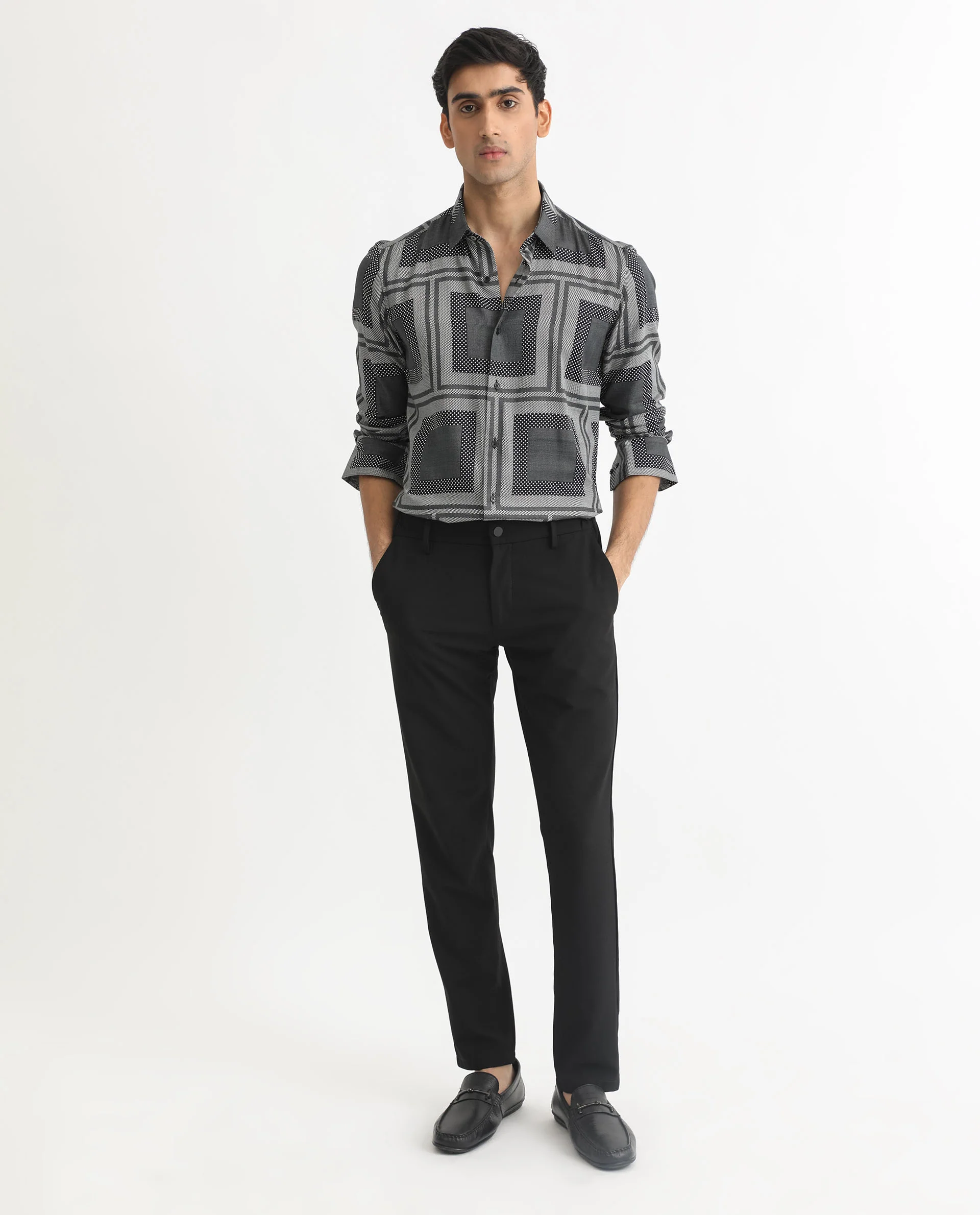 Rare Rabbit Men's Freme Black Cotton Geometric Print Regular Fit Full Sleeve Collared Shirt - Image 2