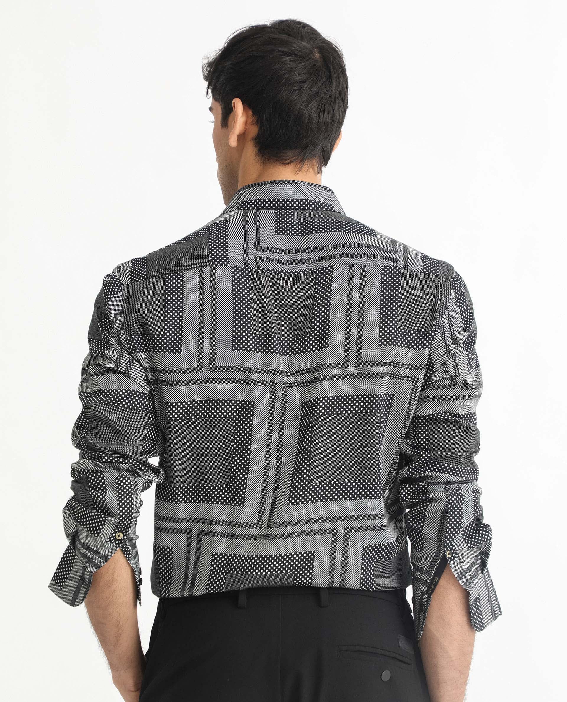 Rare Rabbit Men's Freme Black Cotton Geometric Print Regular Fit Full Sleeve Collared Shirt - Image 8