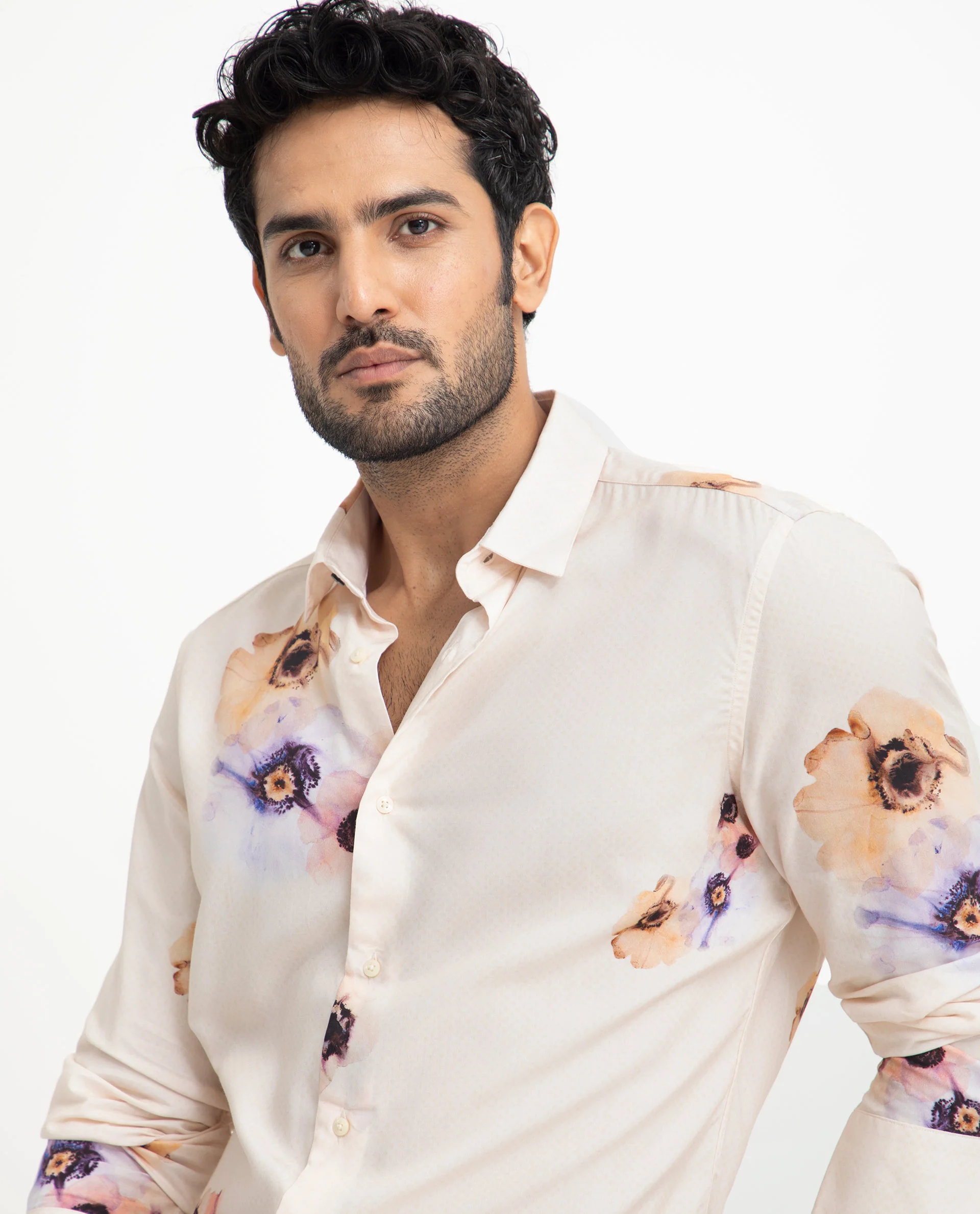 Rare Rabbit Men's French Off White Viscose Floral Print Regular Fit Full Sleeve Collared Shirt - Image 11