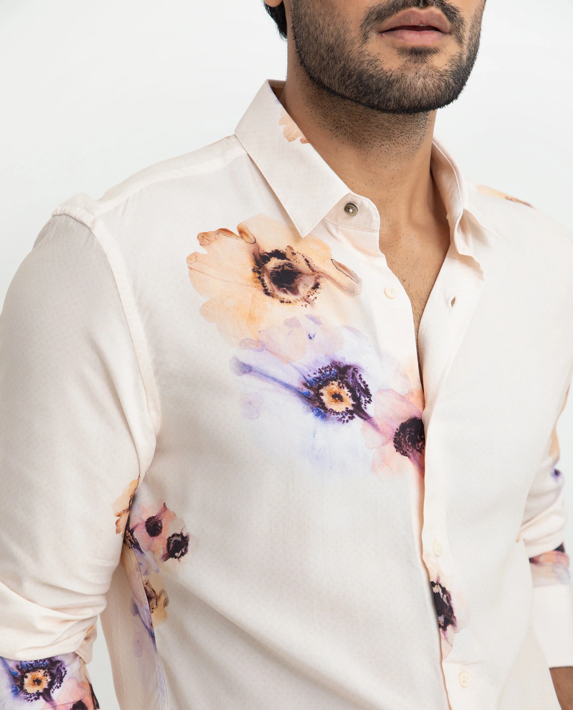 Rare Rabbit Men's French Off White Viscose Floral Print Regular Fit Full Sleeve Collared Shirt - Image 12