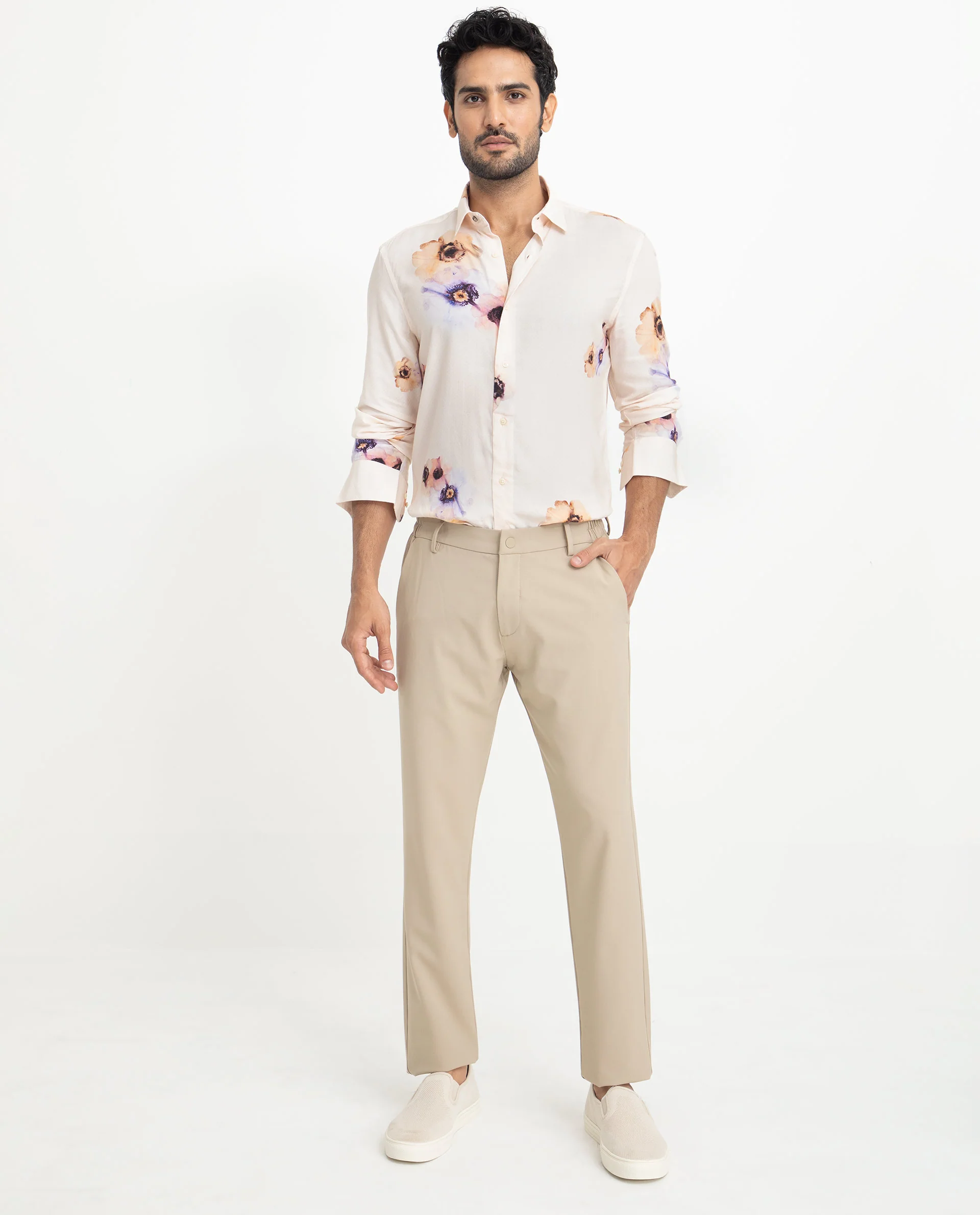 Rare Rabbit Men's French Off White Viscose Floral Print Regular Fit Full Sleeve Collared Shirt - Image 2