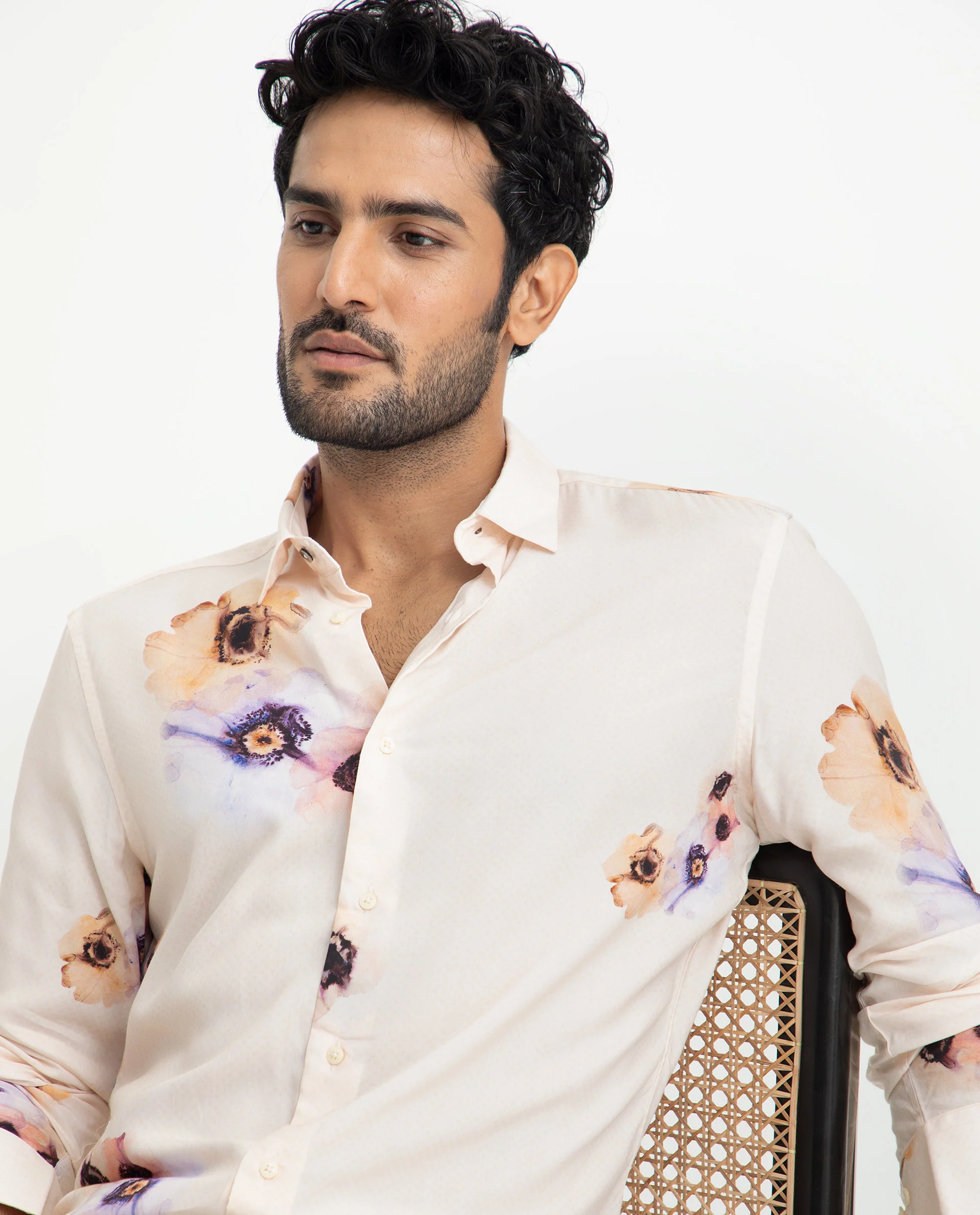 Rare Rabbit Men's French Off White Viscose Floral Print Regular Fit Full Sleeve Collared Shirt - Image 7