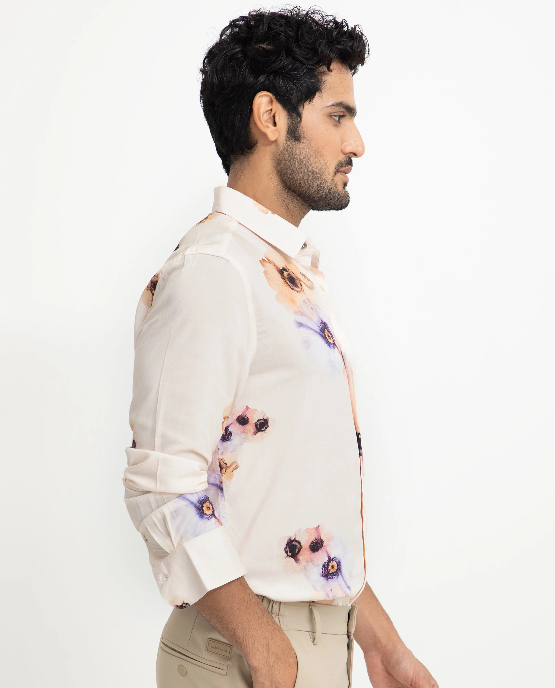 Rare Rabbit Men's French Off White Viscose Floral Print Regular Fit Full Sleeve Collared Shirt - Image 8