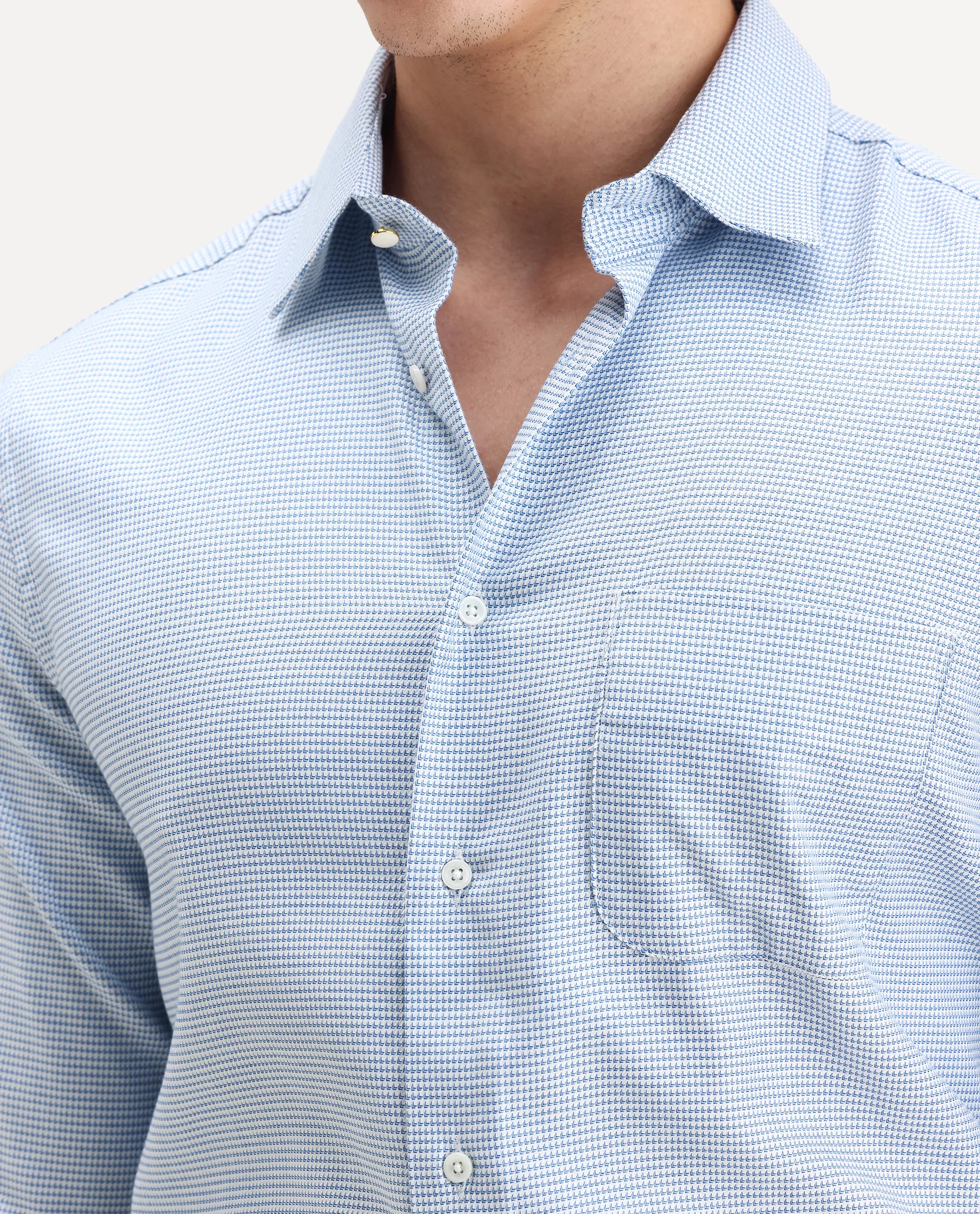 Rare Rabbit Men's Fresno Blue Cotton Dobby Print Regular Fit Full Sleeve Collared Shirt - Image 3