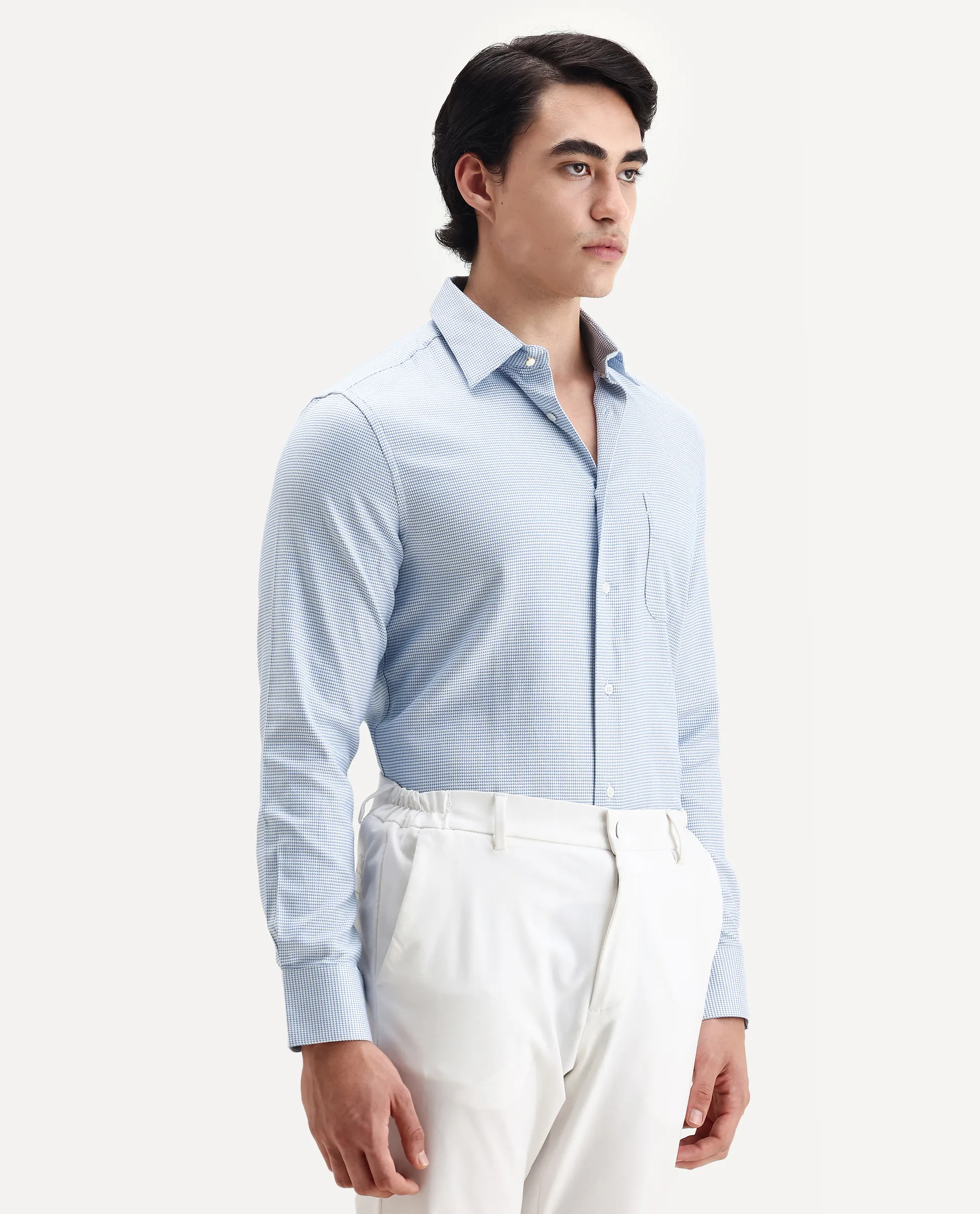 Rare Rabbit Men's Fresno Blue Cotton Dobby Print Regular Fit Full Sleeve Collared Shirt - Image 5