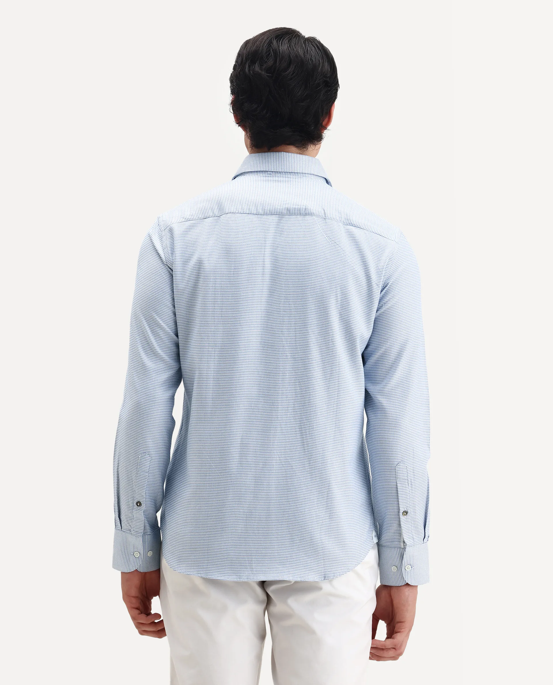Rare Rabbit Men's Fresno Blue Cotton Dobby Print Regular Fit Full Sleeve Collared Shirt - Image 7