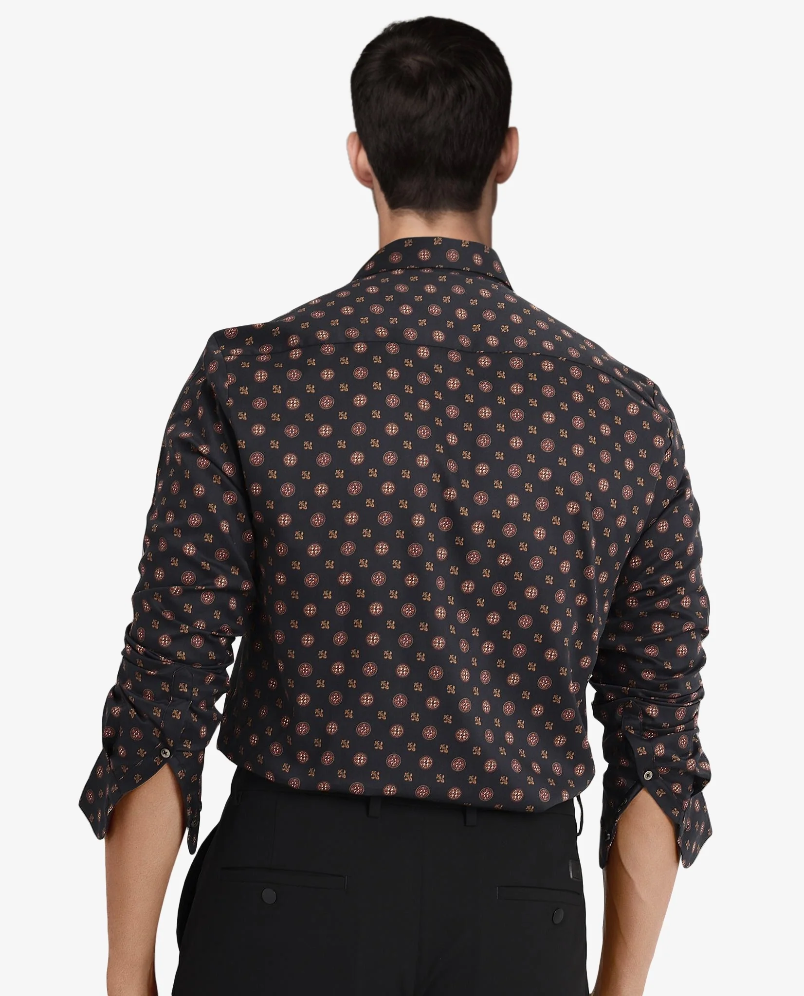 Rare Rabbit Men's Freya- Black Cotton Geometric Print Regular Fit Full Sleeve Collared Shirt - Image 4