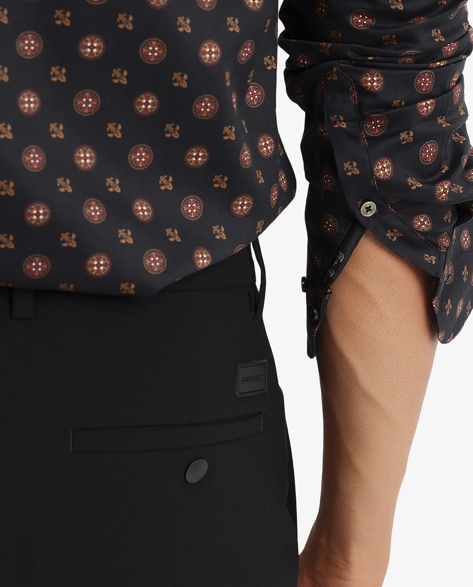 Rare Rabbit Men's Freya- Black Cotton Geometric Print Regular Fit Full Sleeve Collared Shirt - Image 5