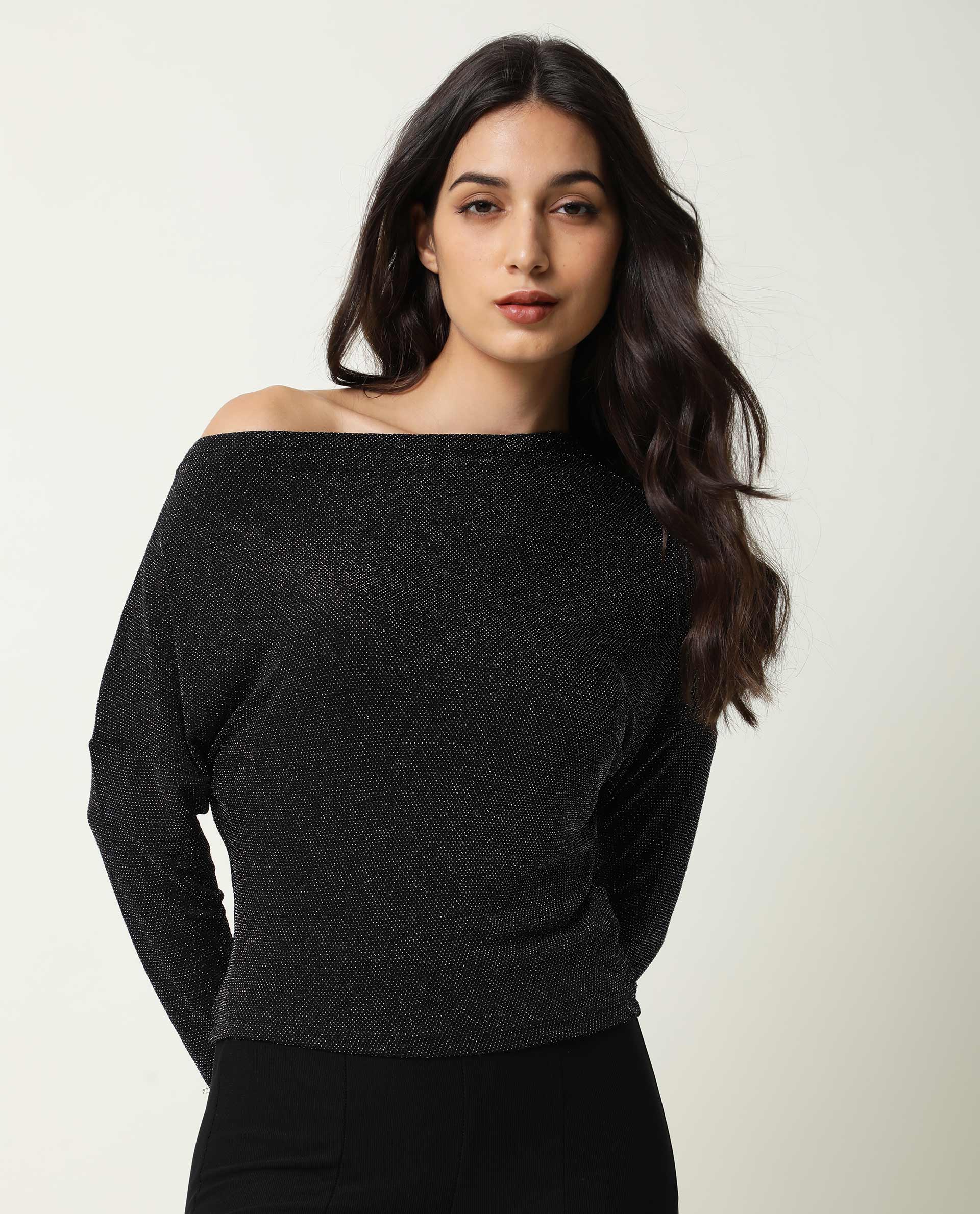 Rareism Women Freys Black Top Nylon Fabric Full Sleeves Solid - Image 3
